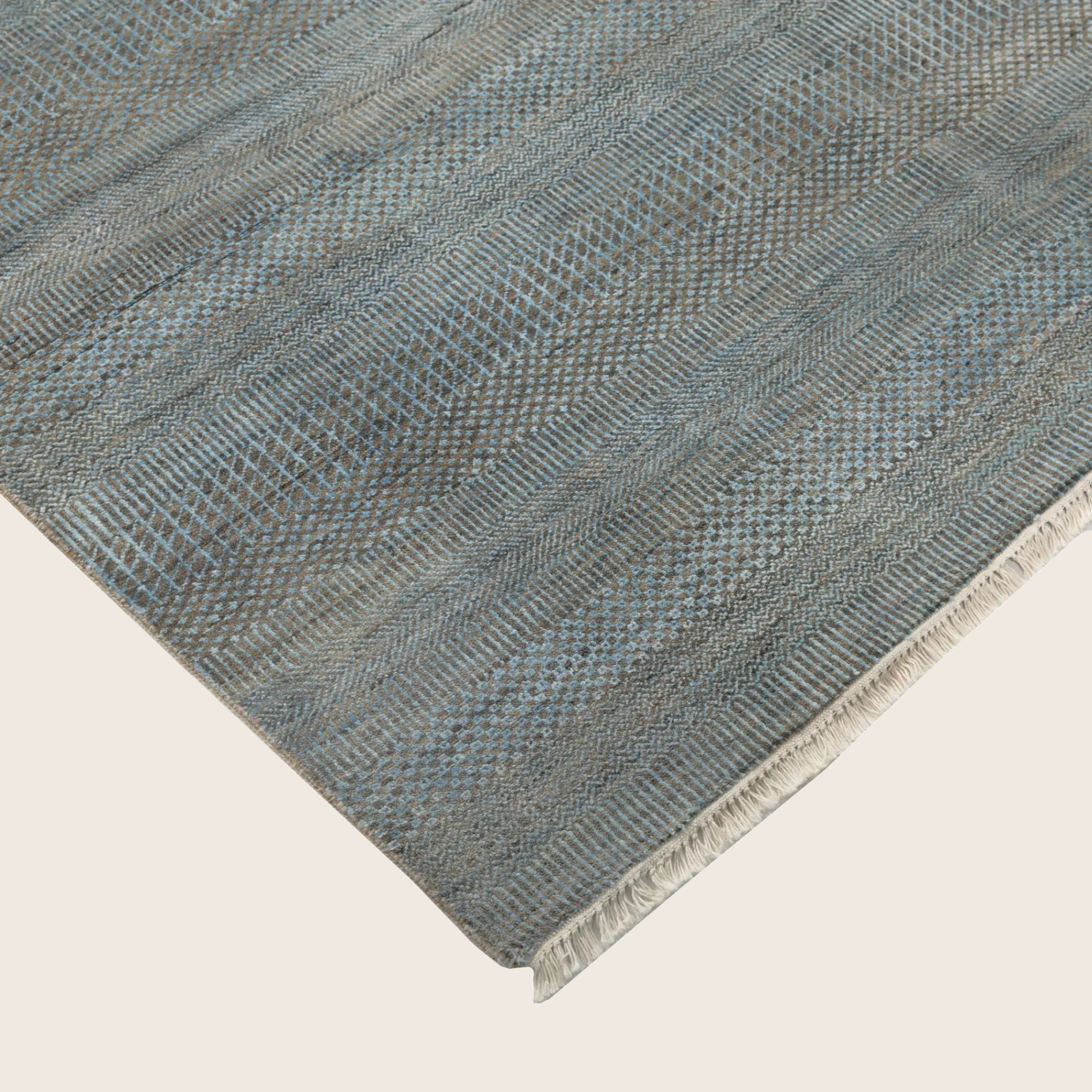 Blaue Übergangs Indo Savannah Wolle Seidenmischung Teppich - 6'1' x 9'2'