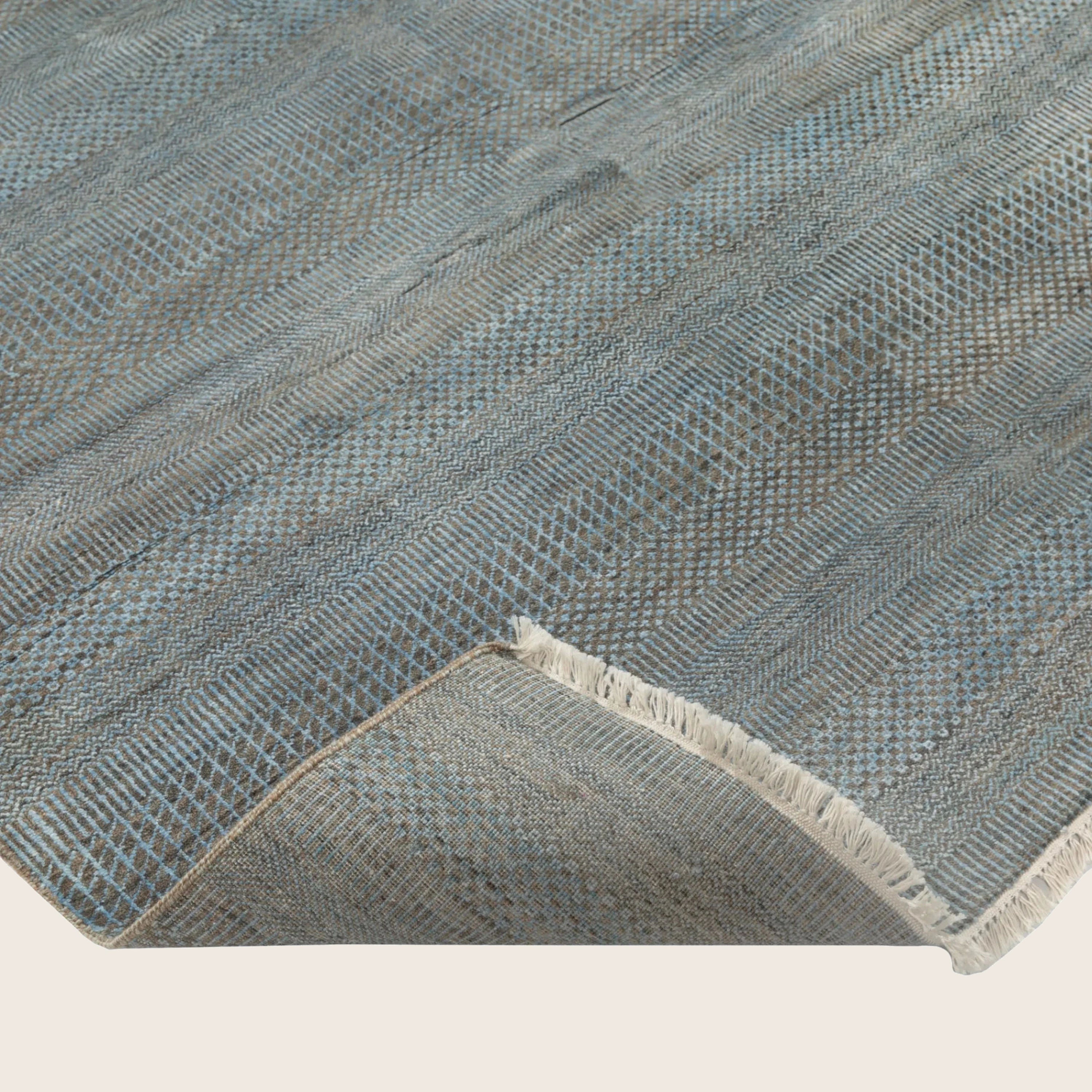 Blaue Übergangs Indo Savannah Wolle Seidenmischung Teppich - 6'1' x 9'2'