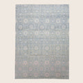 Graublauer Übergangs-Indo-Ikat-Wolle-Kunst-Seidenblende-Teppich - 9'2' x 12'1''