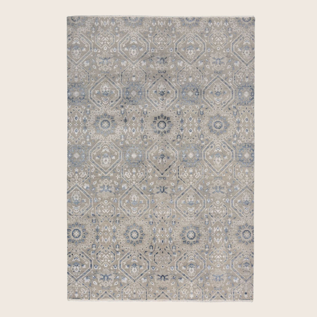Silber Übergangs Indo Ikat Teppich aus Wolle und Kunstseide - 6'1' x 9'1'