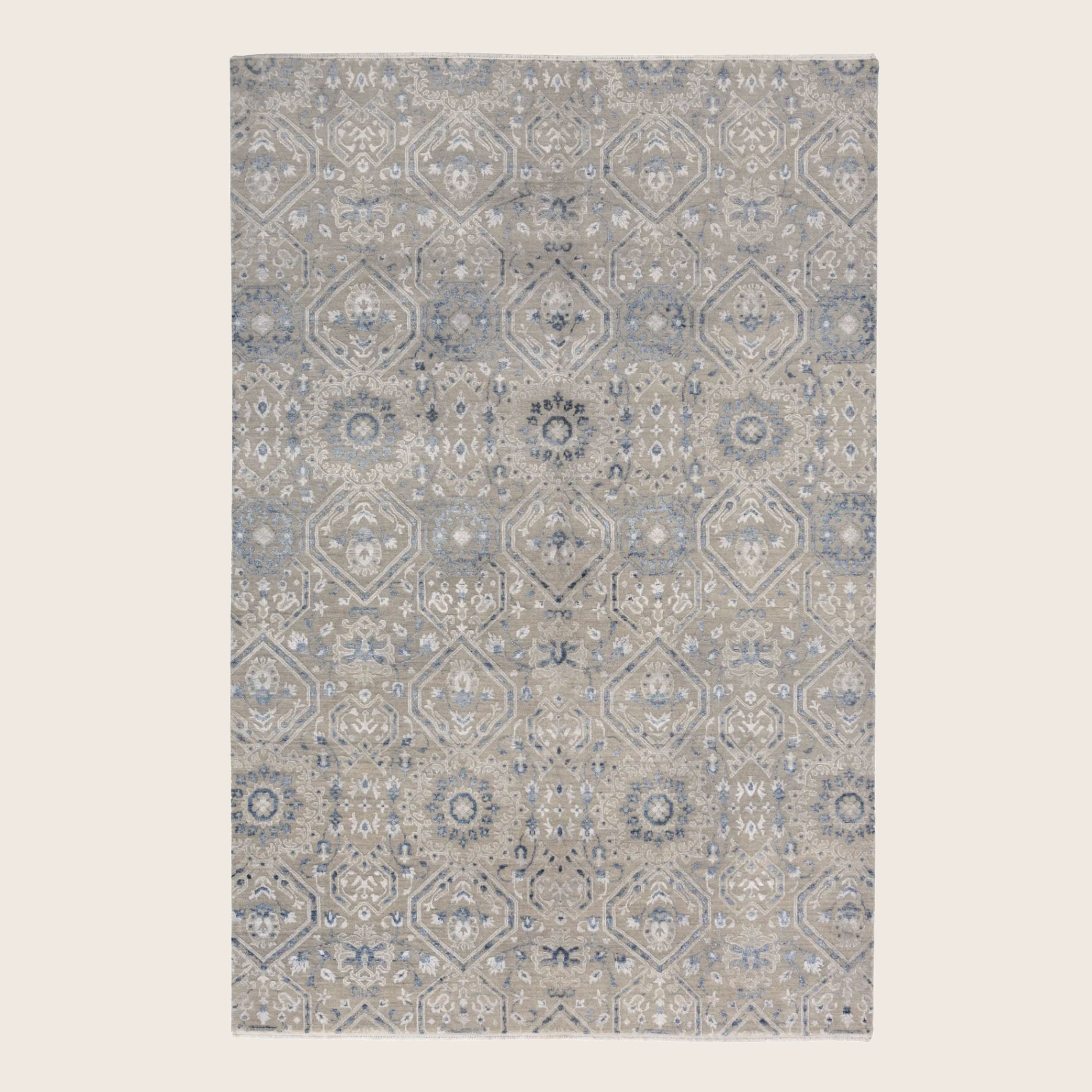 Silber Übergangs Indo Ikat Teppich aus Wolle und Kunstseide - 6'1' x 9'1'