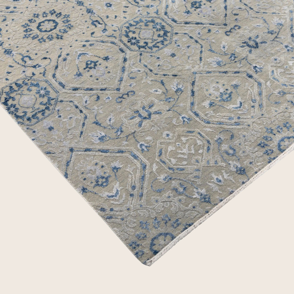 Silber Übergangs Indo Ikat Teppich aus Wolle und Kunstseide - 6'1' x 9'1'