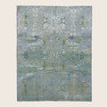 Blaugrüner Übergangs-Indo Ikat Teppich aus Wolle und Kunstseide - 8' x 10'2'