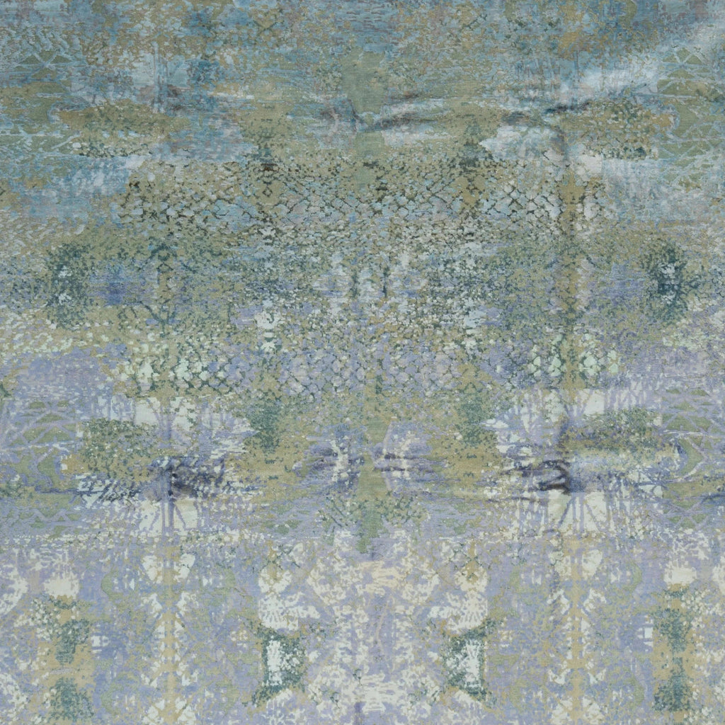 Blaugrüner Übergangs-Indo Ikat Teppich aus Wolle und Kunstseide - 8' x 10'2'