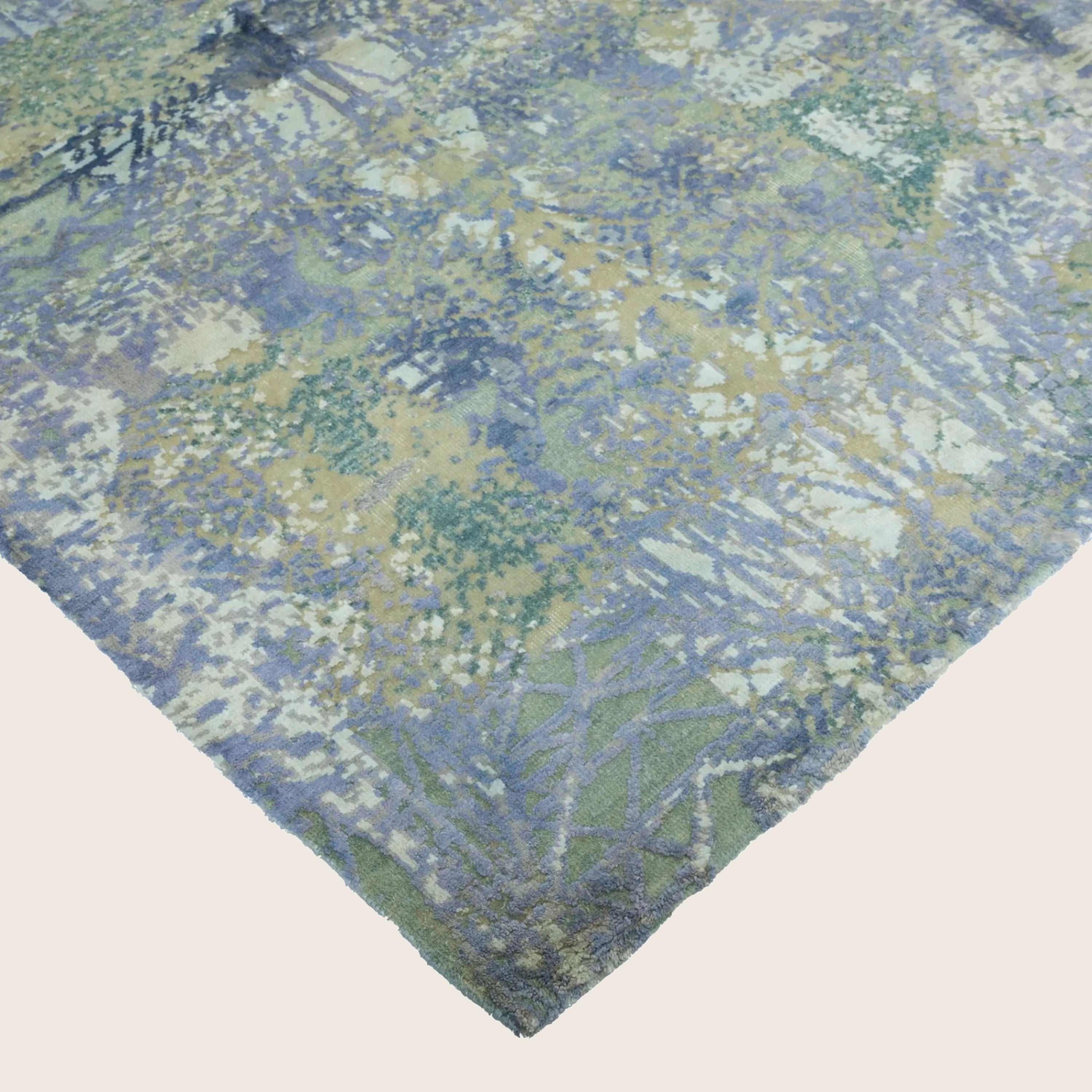Blaugrüner Übergangs-Indo Ikat Teppich aus Wolle und Kunstseide - 8' x 10'2'