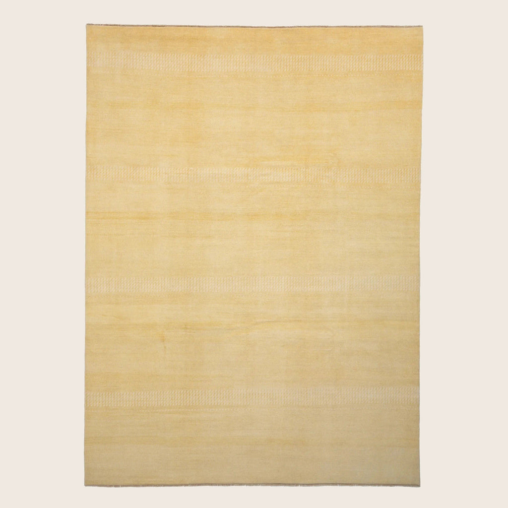 Gelbe Texturierte Indo Savannah Wolle Seidenmischung Teppich - 9'2' x 12'1'