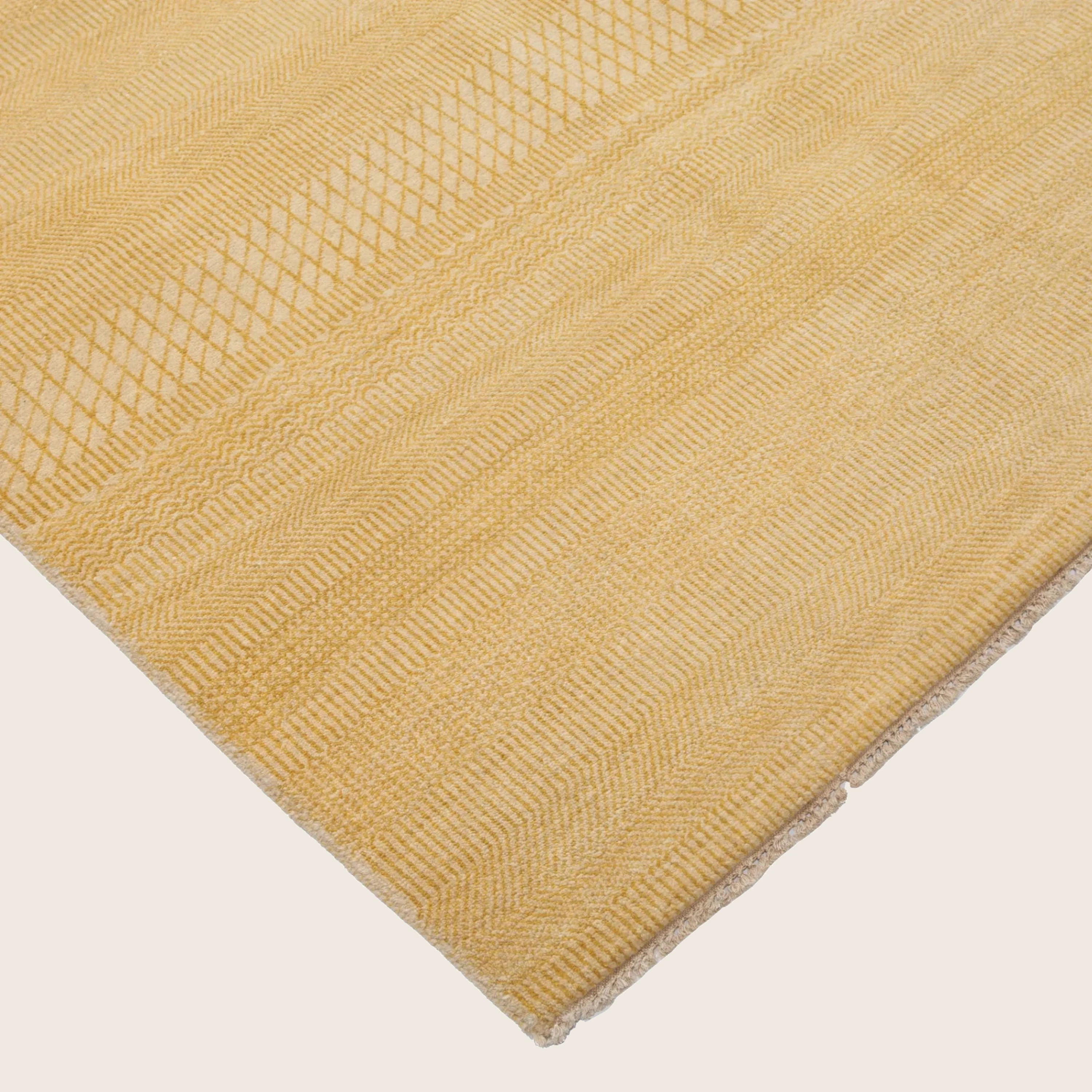Gelbe Texturierte Indo Savannah Wolle Seidenmischung Teppich - 9'2' x 12'1'