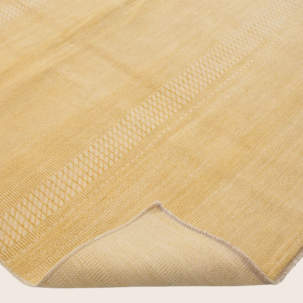Gelbe Texturierte Indo Savannah Wolle Seidenmischung Teppich - 9'2' x 12'1'