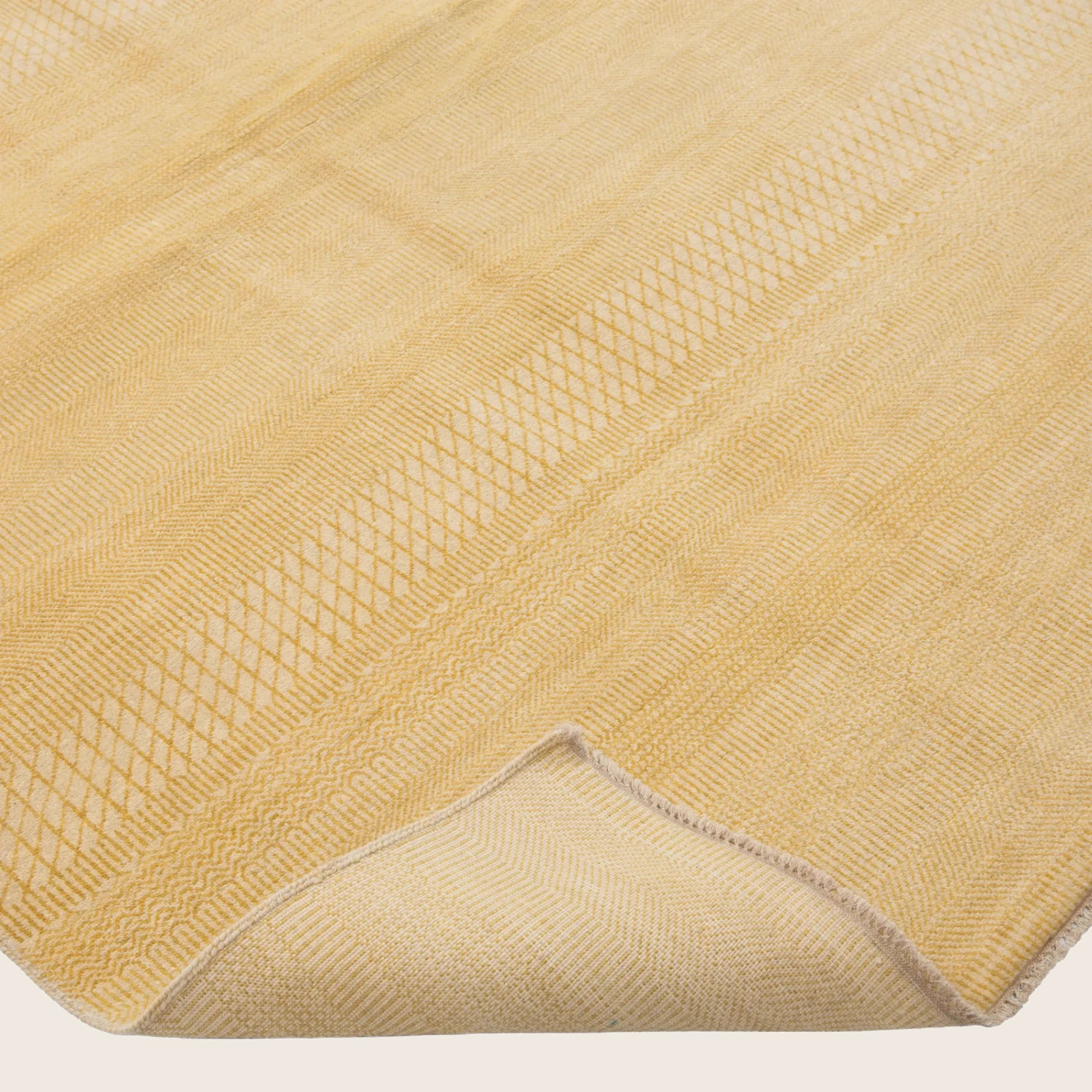 Gelbe Texturierte Indo Savannah Wolle Seidenmischung Teppich - 9'2' x 12'1'