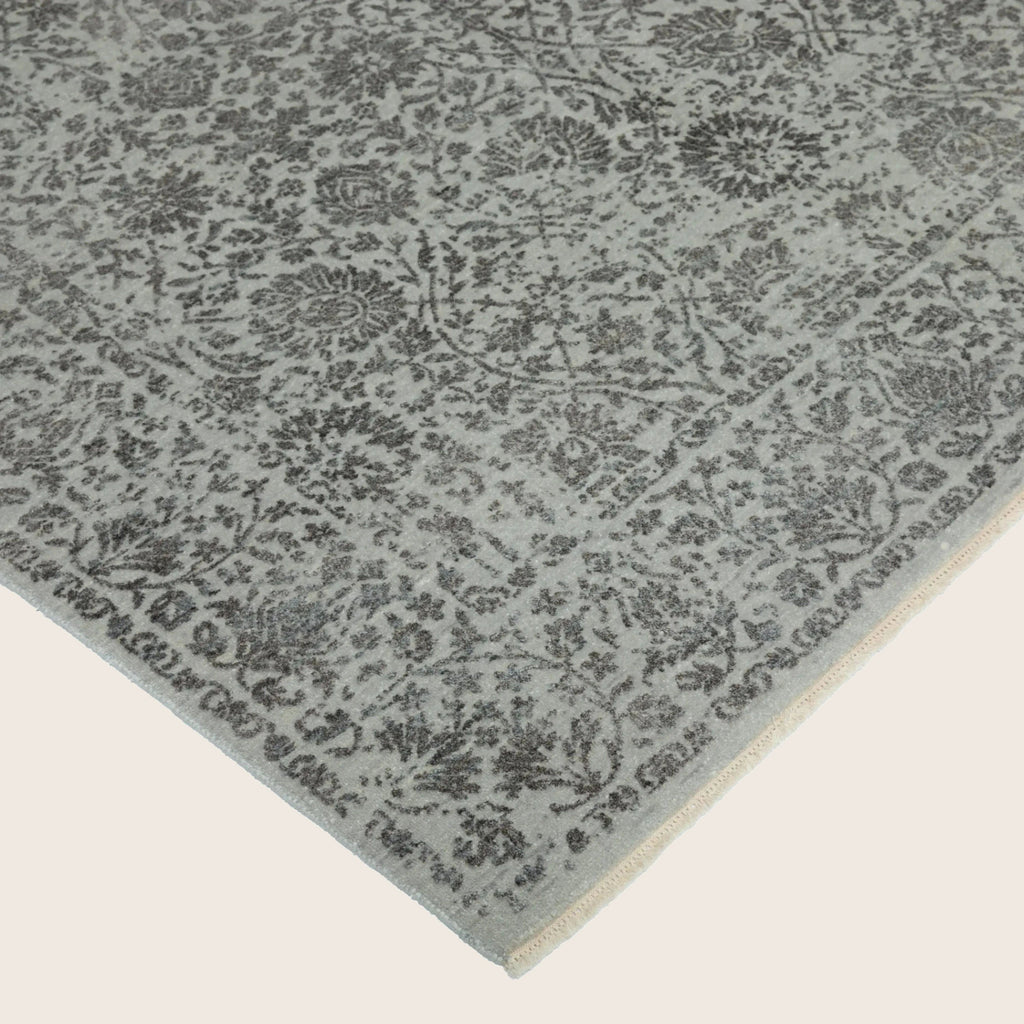 Grauer traditioneller Indo Ikat Teppich aus Wolle und Kunstseide - 6'1' x 9''