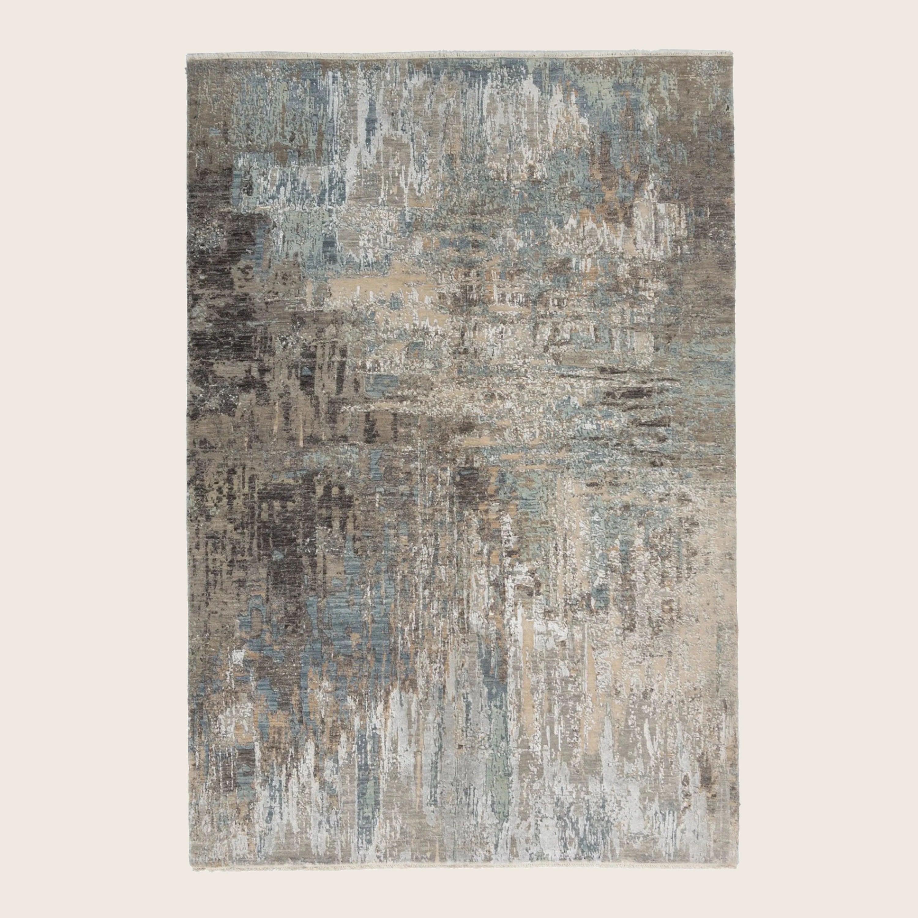 Blau Grau Zeitgenössischer Indo Ikat Teppich aus Wolle und Kunstseide - 6'2' x 9''