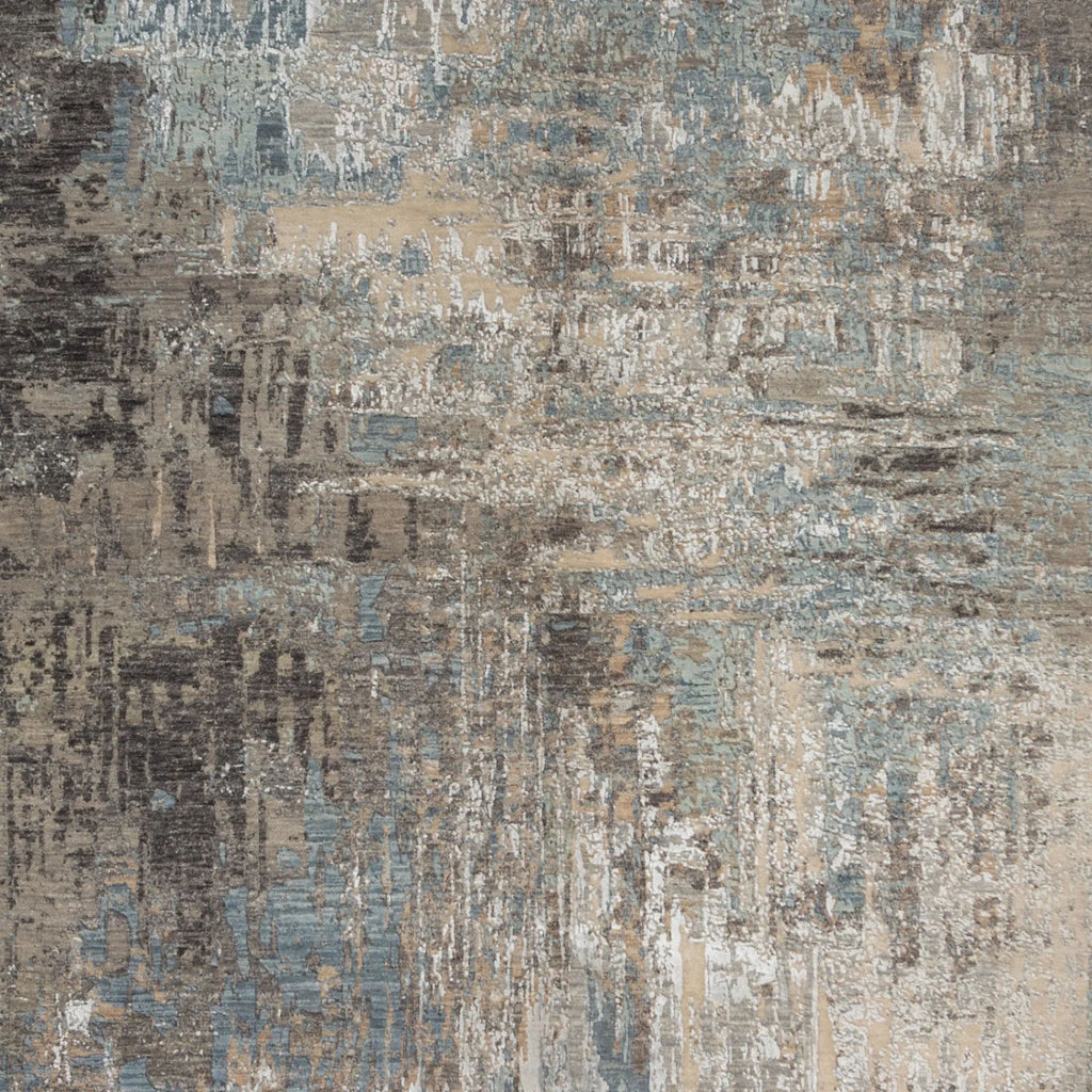 Blau Grau Zeitgenössischer Indo Ikat Teppich aus Wolle und Kunstseide - 6'2' x 9''