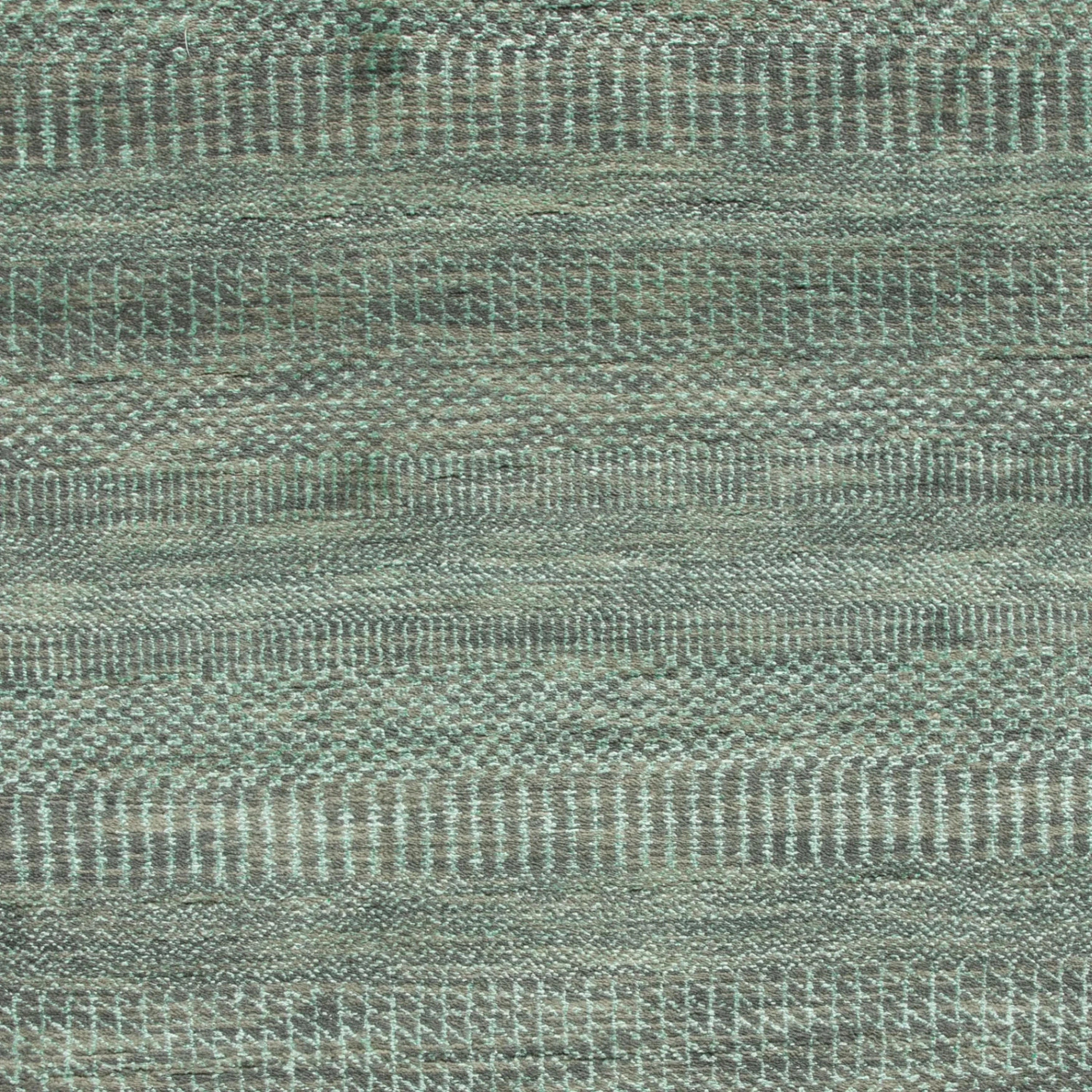 Blaugrün Grau Transitional Indo Savannah Wool Art Silk Blend Runner - 2'7' x 18'3''