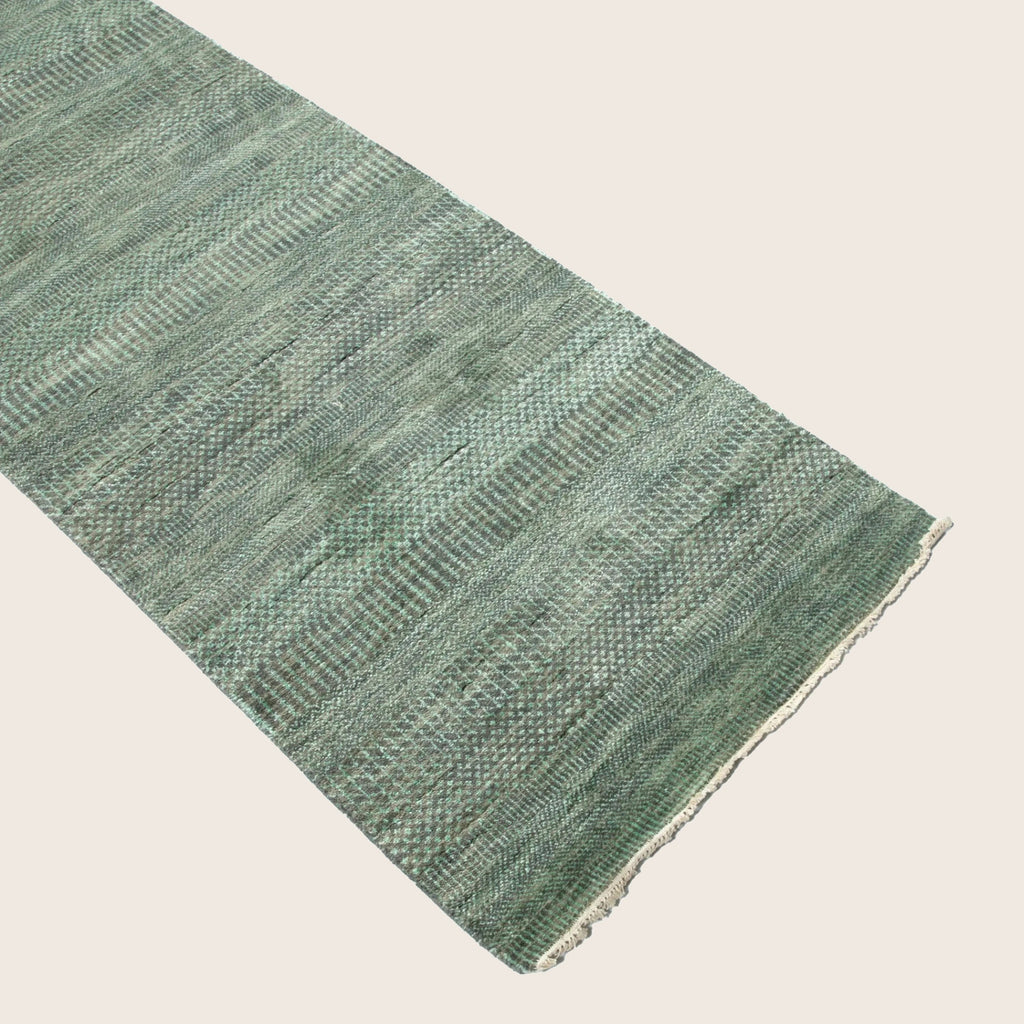 Blaugrün Grau Transitional Indo Savannah Wool Art Silk Blend Runner - 2'7' x 18'3''