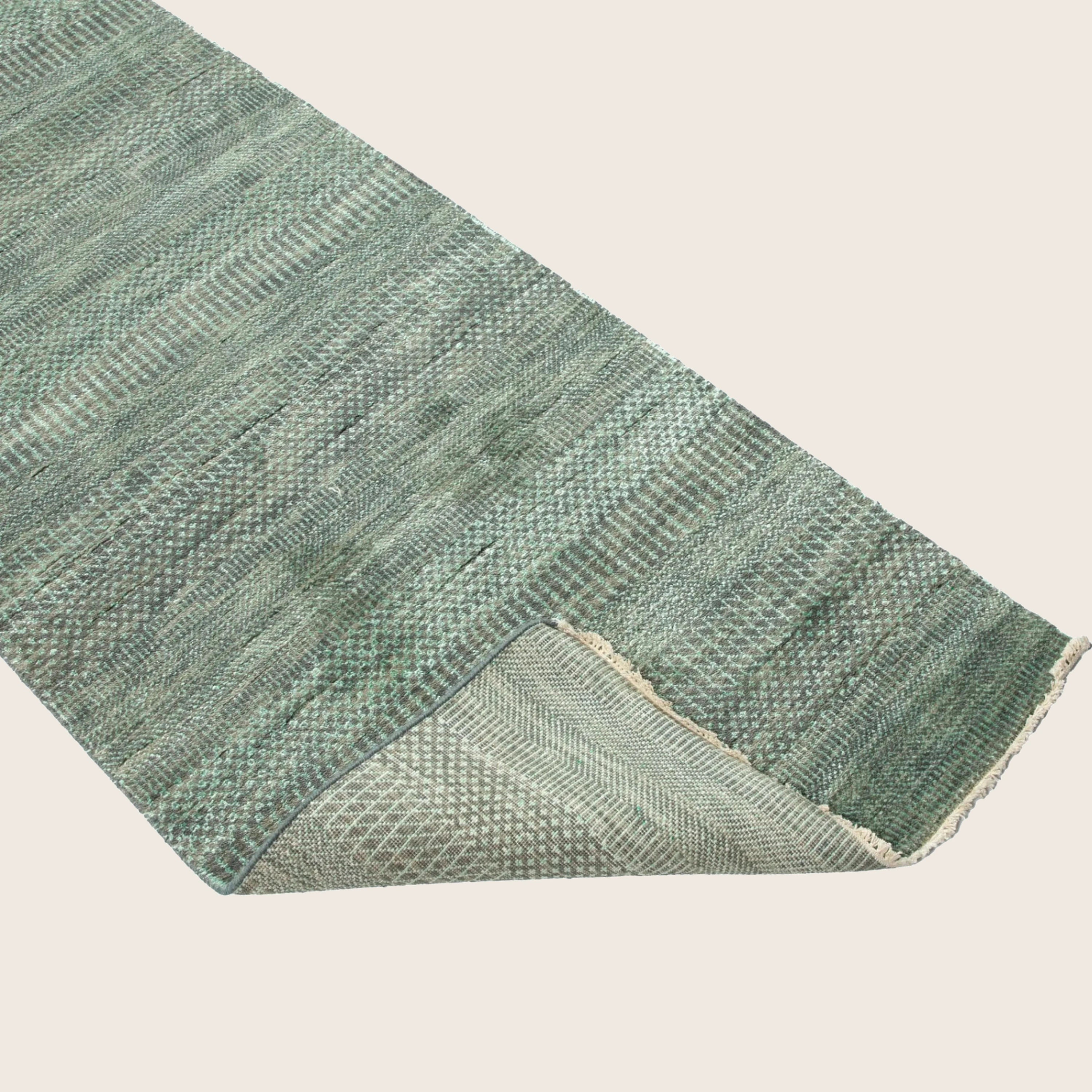 Blaugrün Grau Transitional Indo Savannah Wool Art Silk Blend Runner - 2'7' x 18'3''