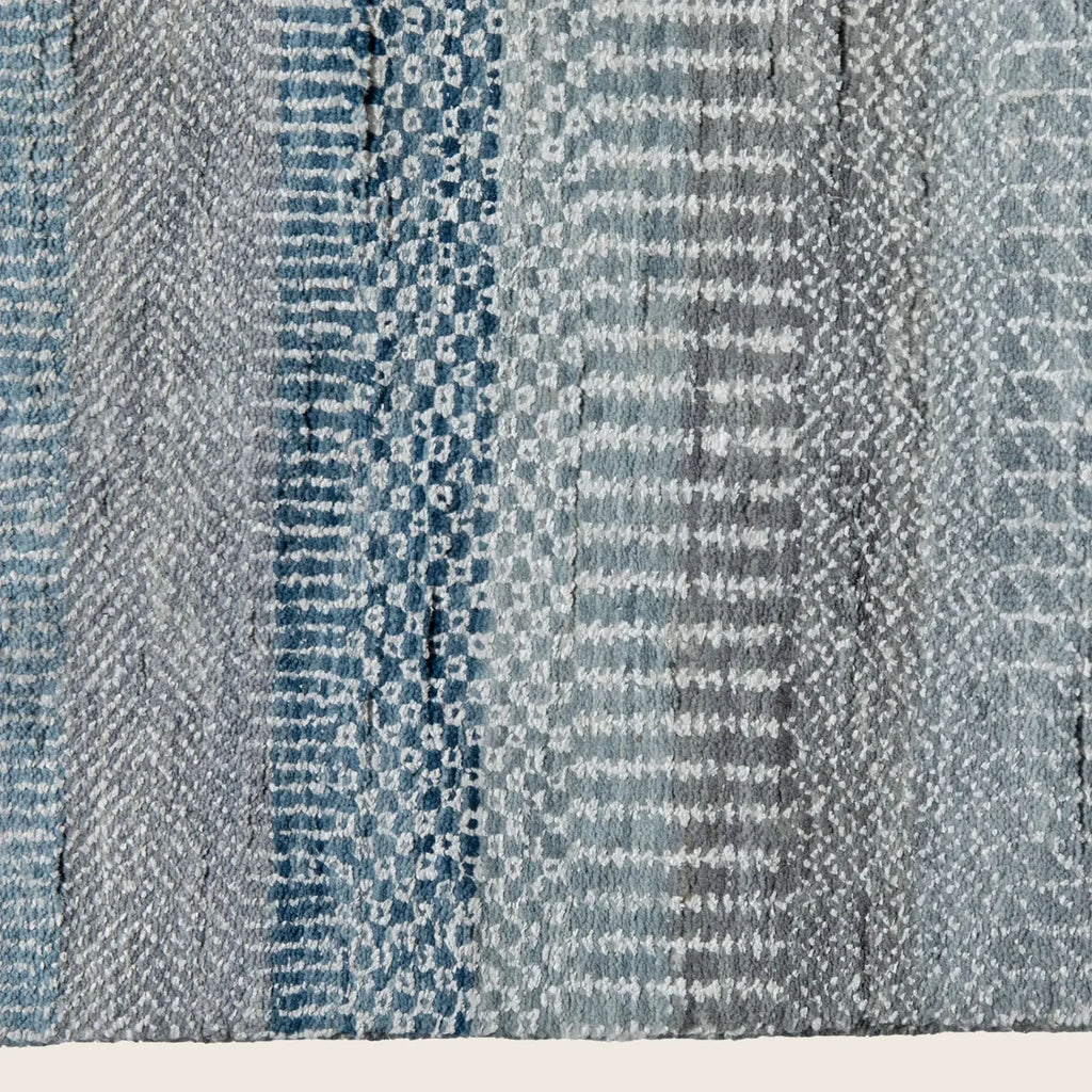 Blaugrün Grau Transitional Indo Savannah Wool Art Silk Blend Runner - 2'7' x 18'3''