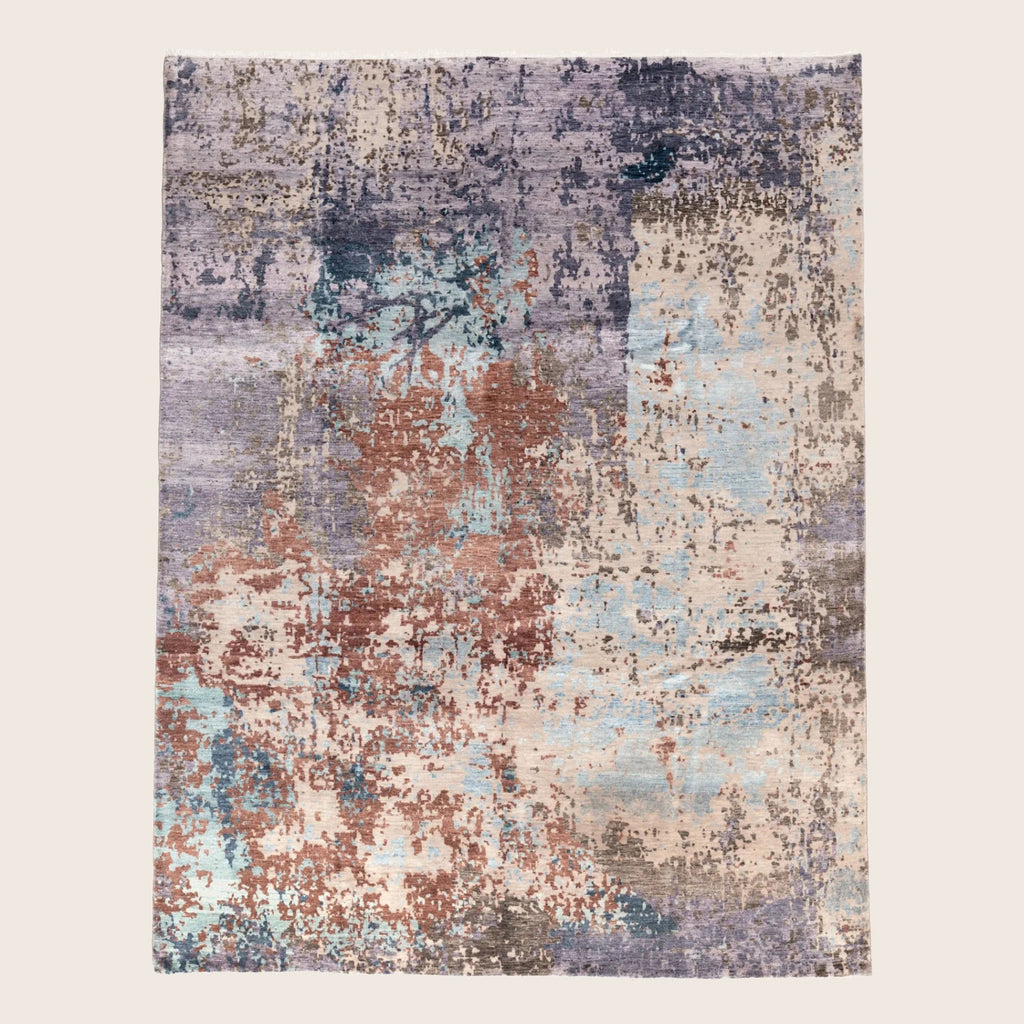 Mehrfarbiger zeitgenössischer Indo Ikat Teppich aus Wolle und Kunstseide - 7'1 x 10'