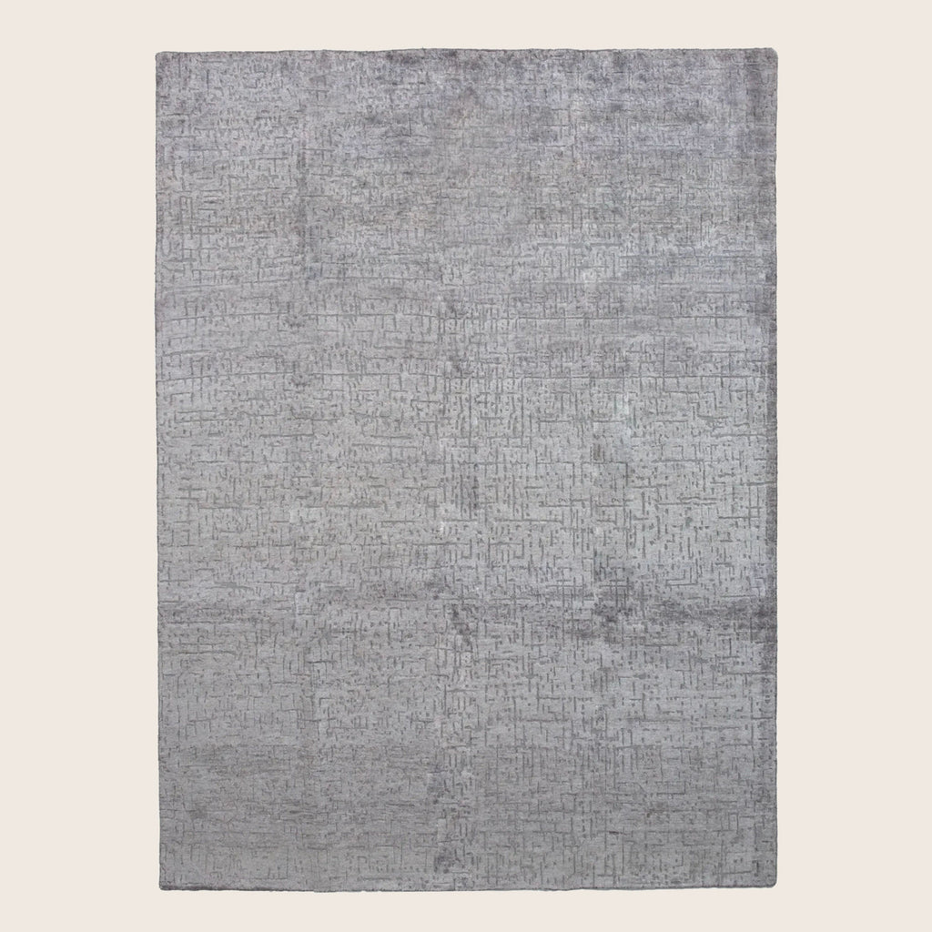 Silber Texturierte Indo Ikat Teppich aus Wolle und Kunstseide - 7'8' x 10'1'