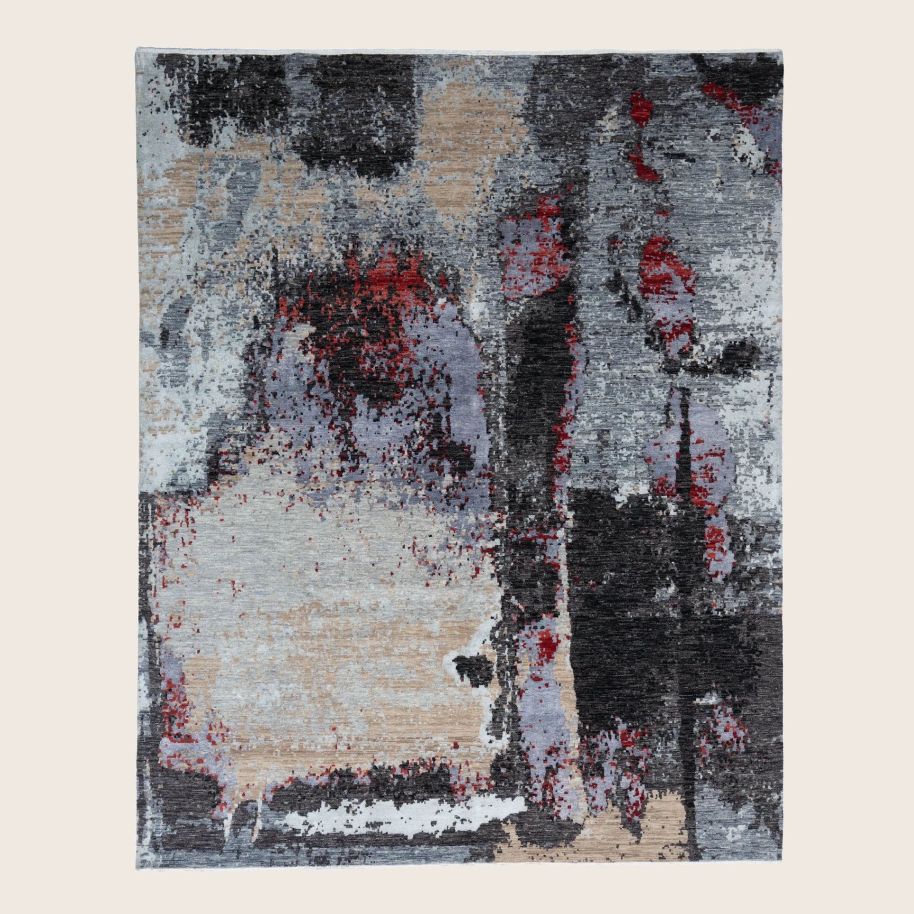 Grau Multi Contemporary Indo Ikat Teppich aus Wolle und Kunstseide - 8'1' x 10'1'