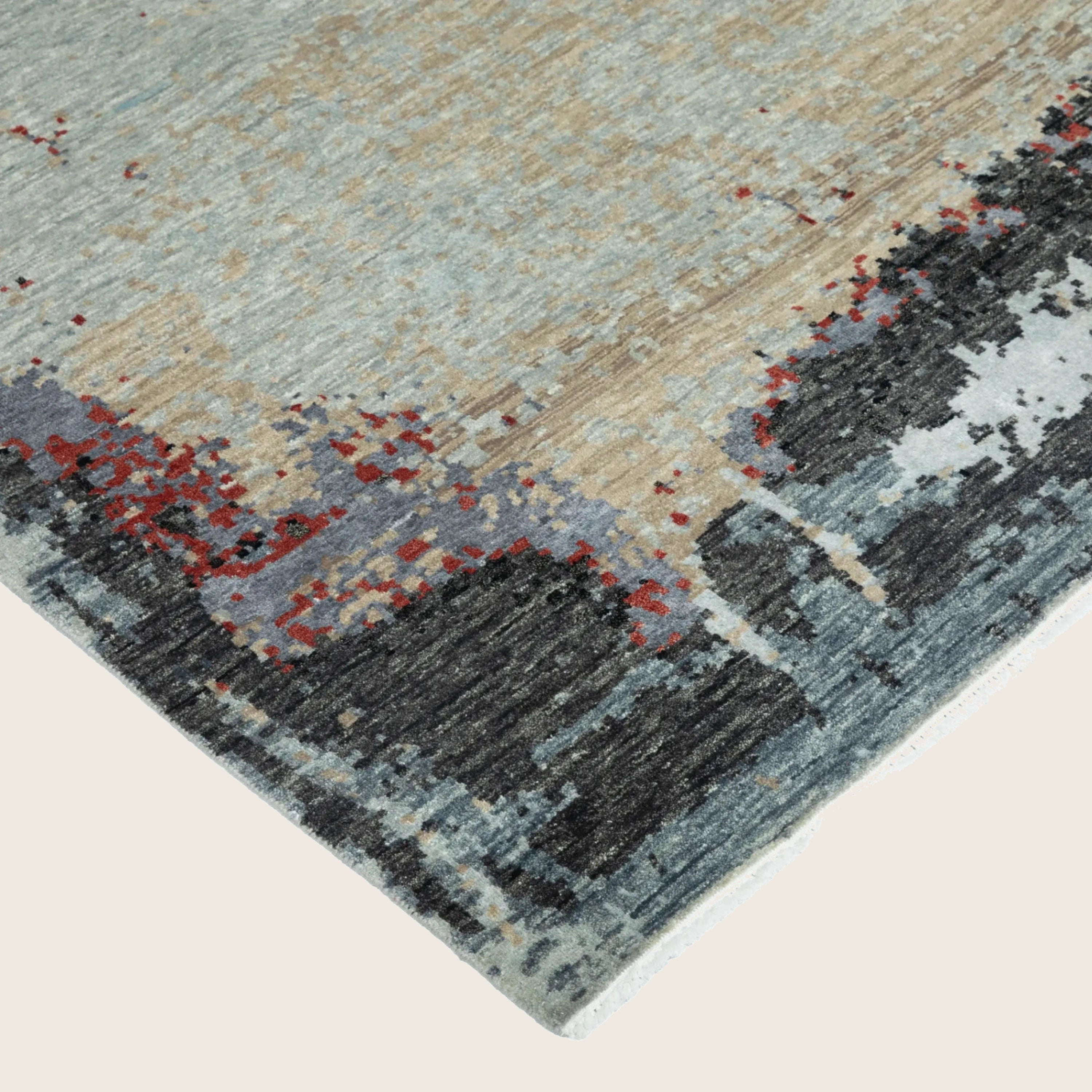 Grau Multi Contemporary Indo Ikat Teppich aus Wolle und Kunstseide - 8'1' x 10'1'