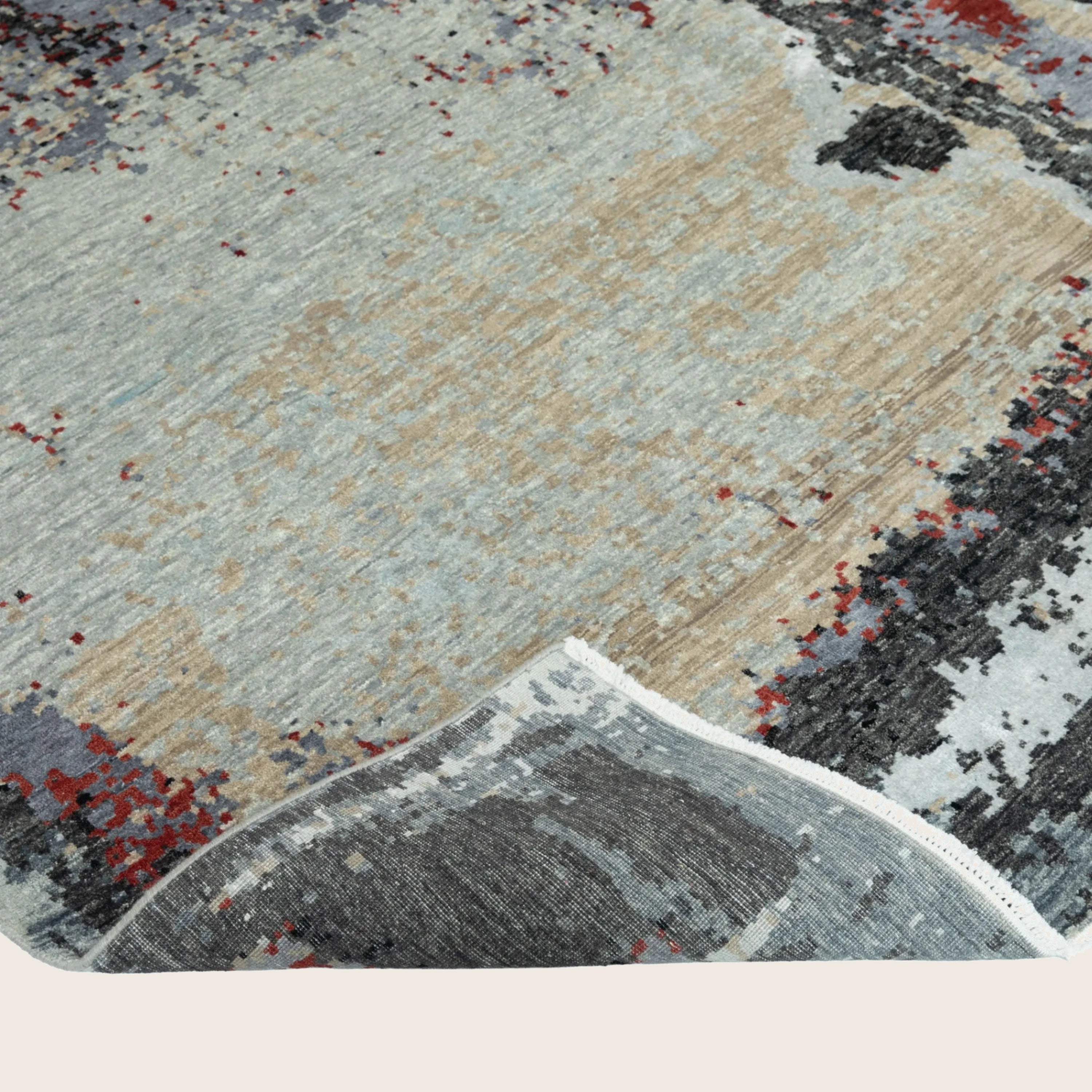Grau Multi Contemporary Indo Ikat Teppich aus Wolle und Kunstseide - 8'1' x 10'1'