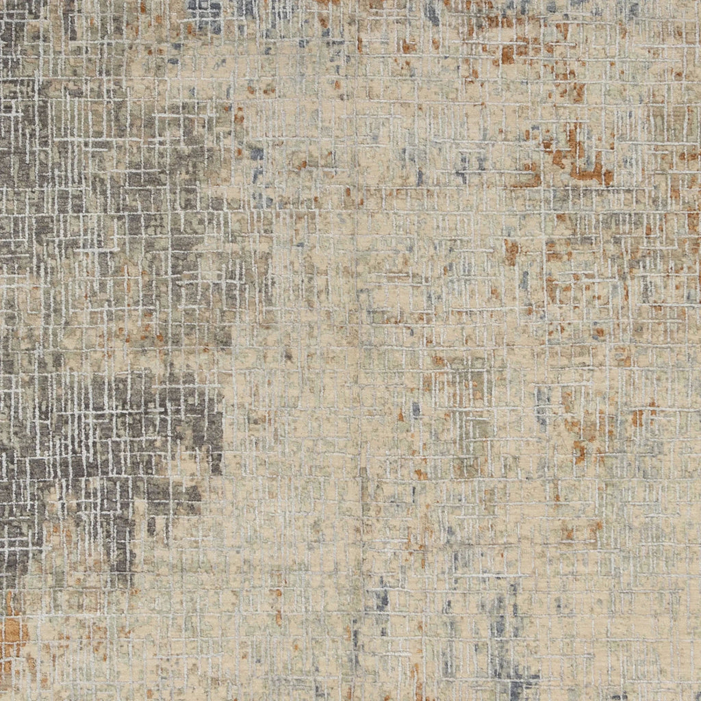 Beige Multi Contemporary Indo Ikat Teppich aus Wolle und Kunstseide - 6'1' x 9'4'