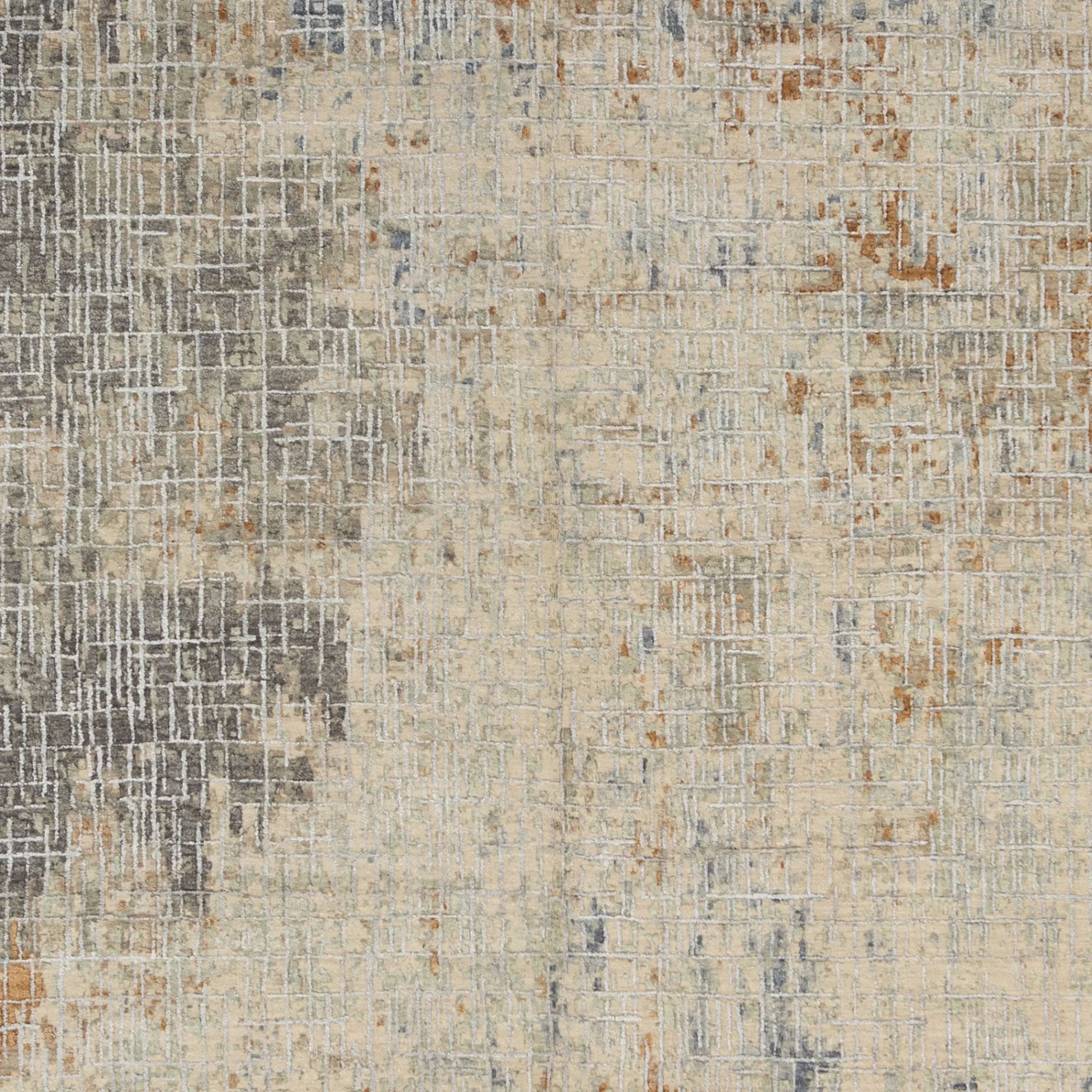 Beige Multi Contemporary Indo Ikat Teppich aus Wolle und Kunstseide - 6'1' x 9'4'