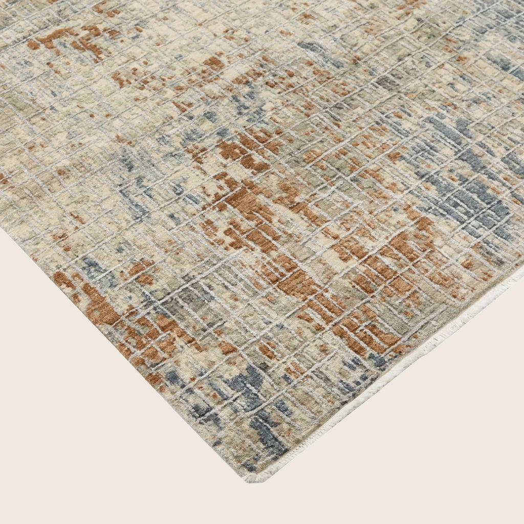 Beige Multi Contemporary Indo Ikat Teppich aus Wolle und Kunstseide - 6'1' x 9'4'