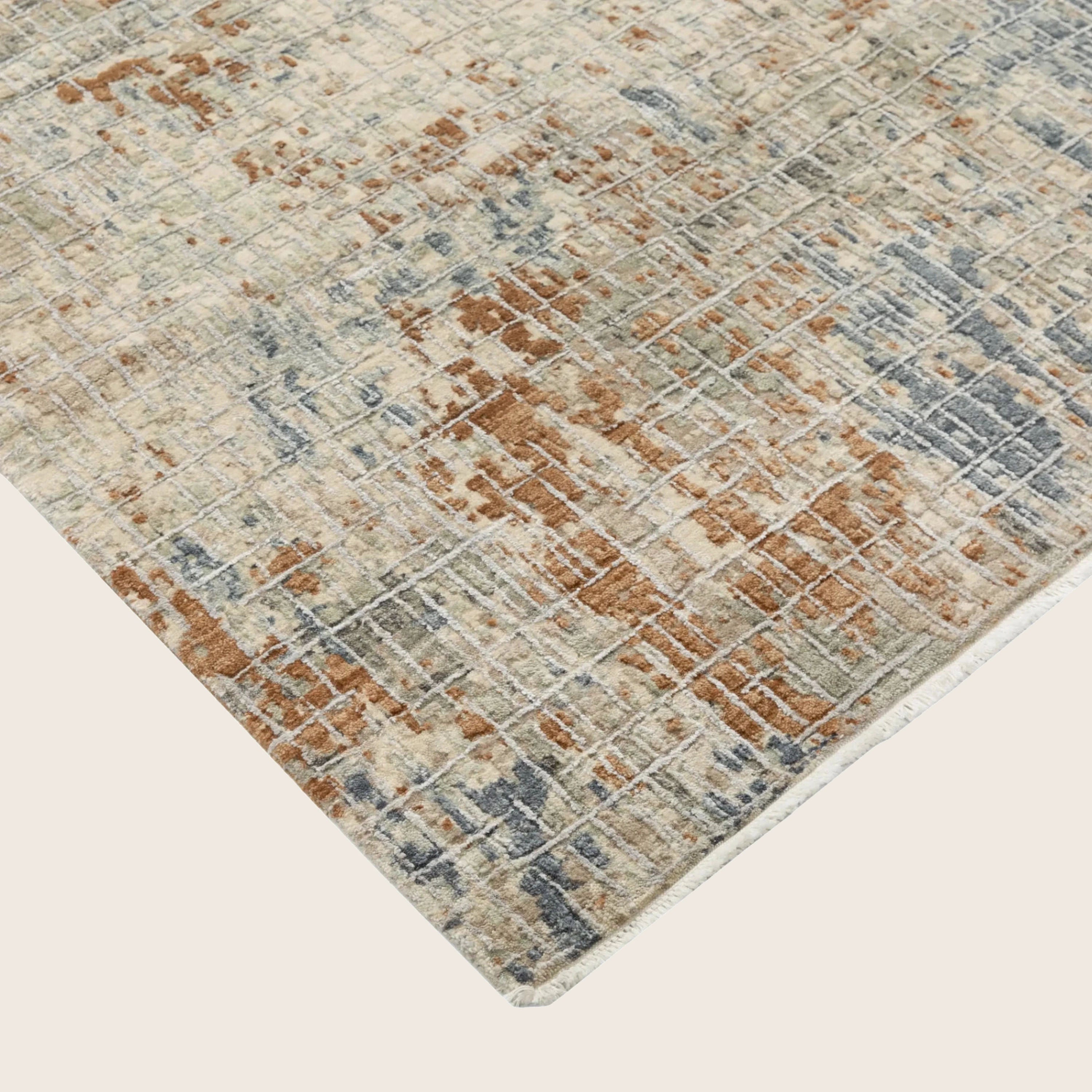 Beige Multi Contemporary Indo Ikat Teppich aus Wolle und Kunstseide - 6'1' x 9'4'