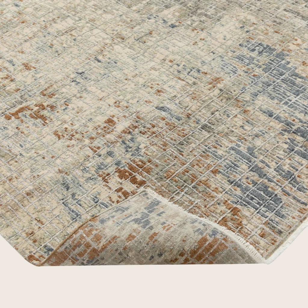 Beige Multi Contemporary Indo Ikat Teppich aus Wolle und Kunstseide - 6'1' x 9'4'