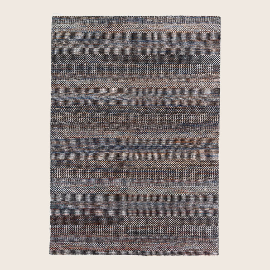 Braun Blau Übergangs Indo Savannah Wolle Seidenmischung Teppich - 5'1' x 7'2'