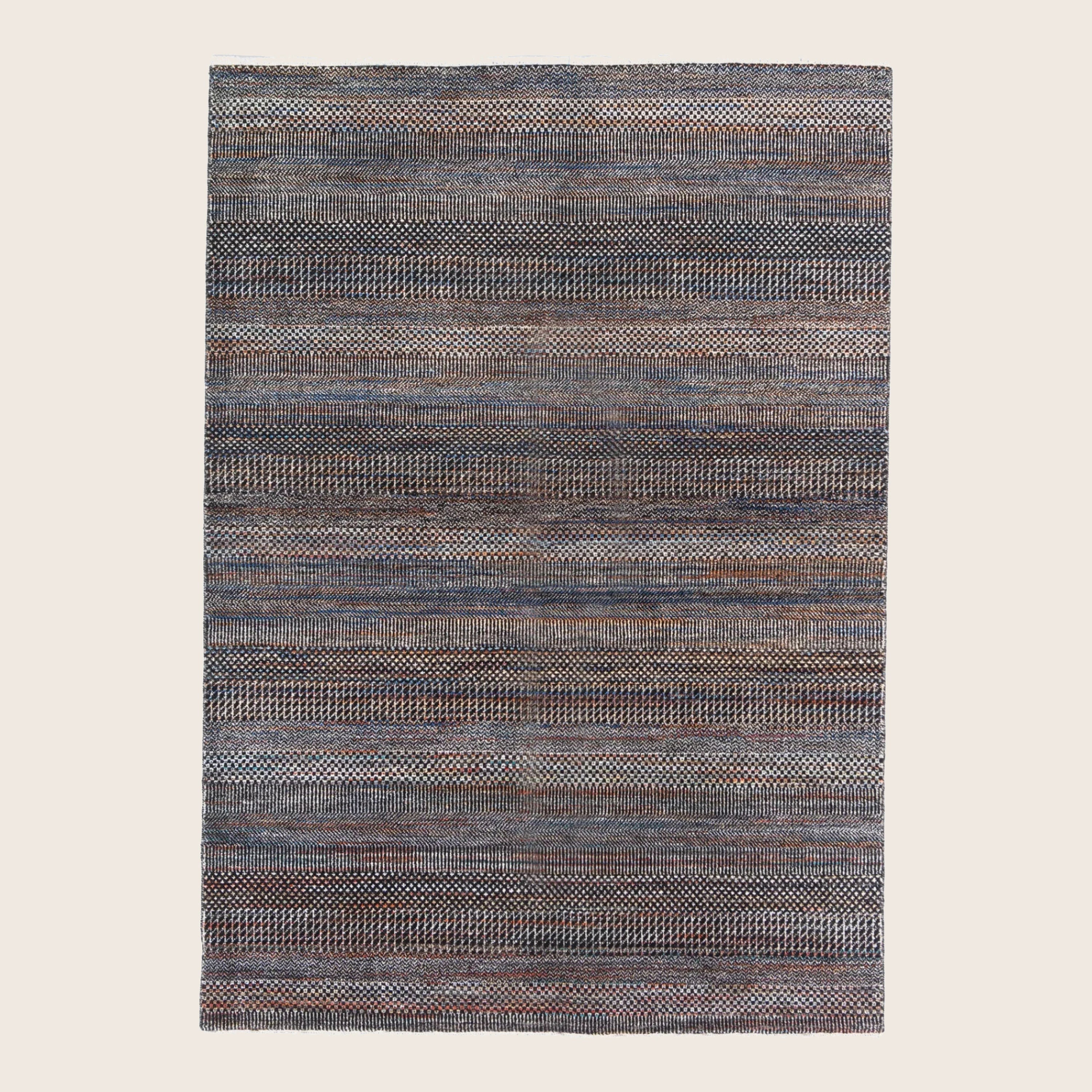 Braun Blau Übergangs Indo Savannah Wolle Seidenmischung Teppich - 5'1' x 7'2'