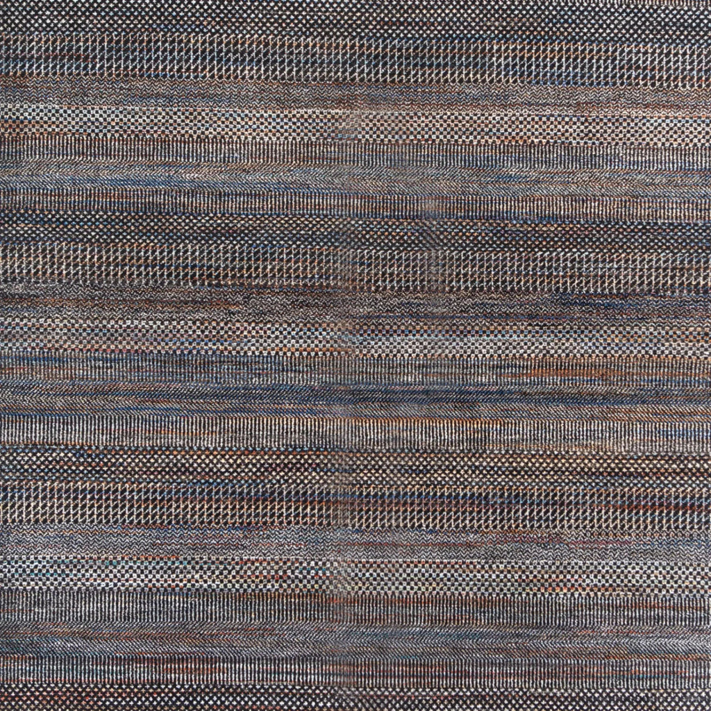 Braun Blau Übergangs Indo Savannah Wolle Seidenmischung Teppich - 5'1' x 7'2'