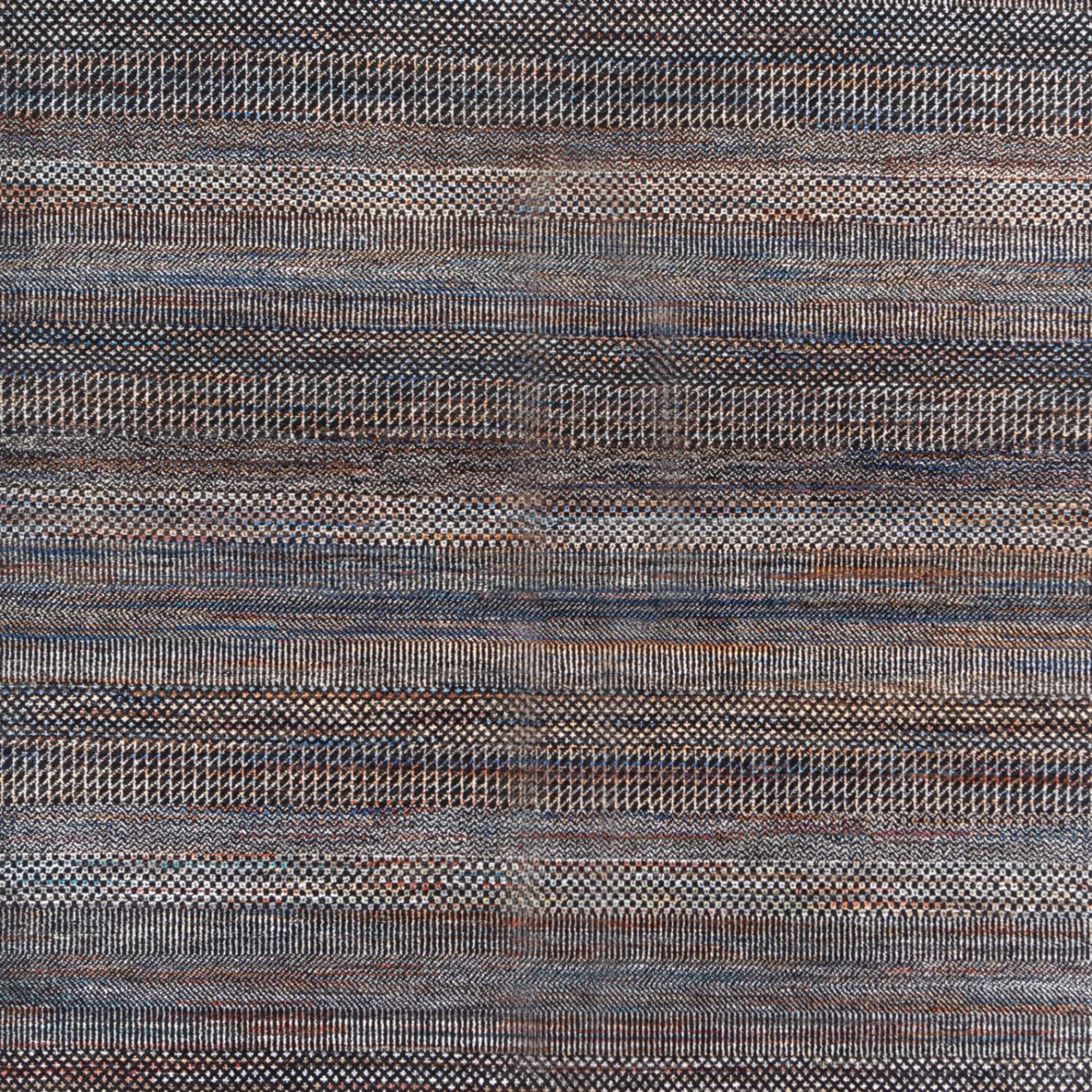 Braun Blau Übergangs Indo Savannah Wolle Seidenmischung Teppich - 5'1' x 7'2'