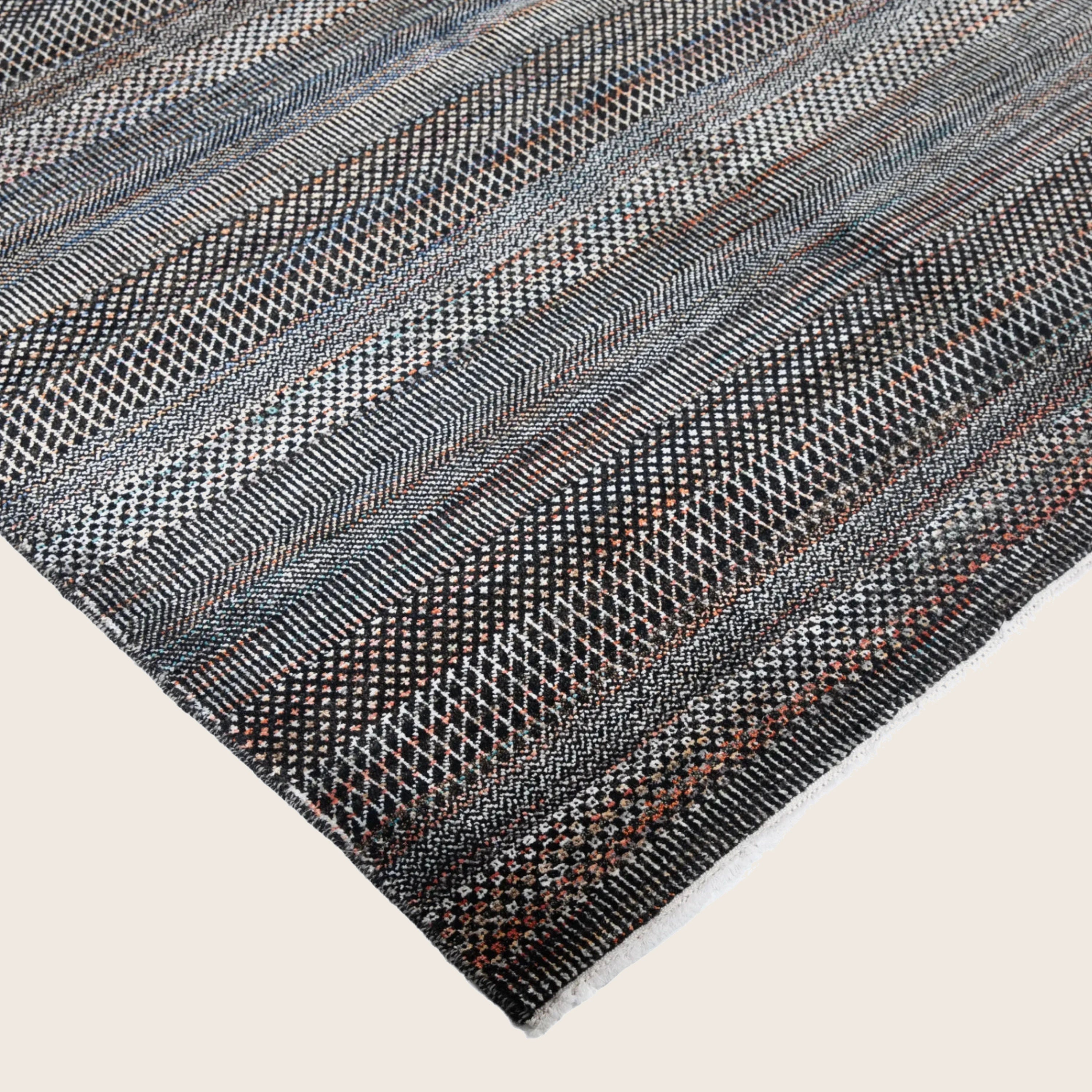 Braun Blau Übergangs Indo Savannah Wolle Seidenmischung Teppich - 5'1' x 7'2'