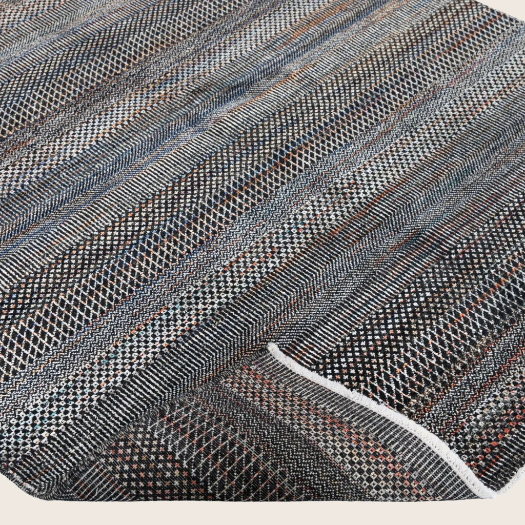 Braun Blau Übergangs Indo Savannah Wolle Seidenmischung Teppich - 5'1' x 7'2'