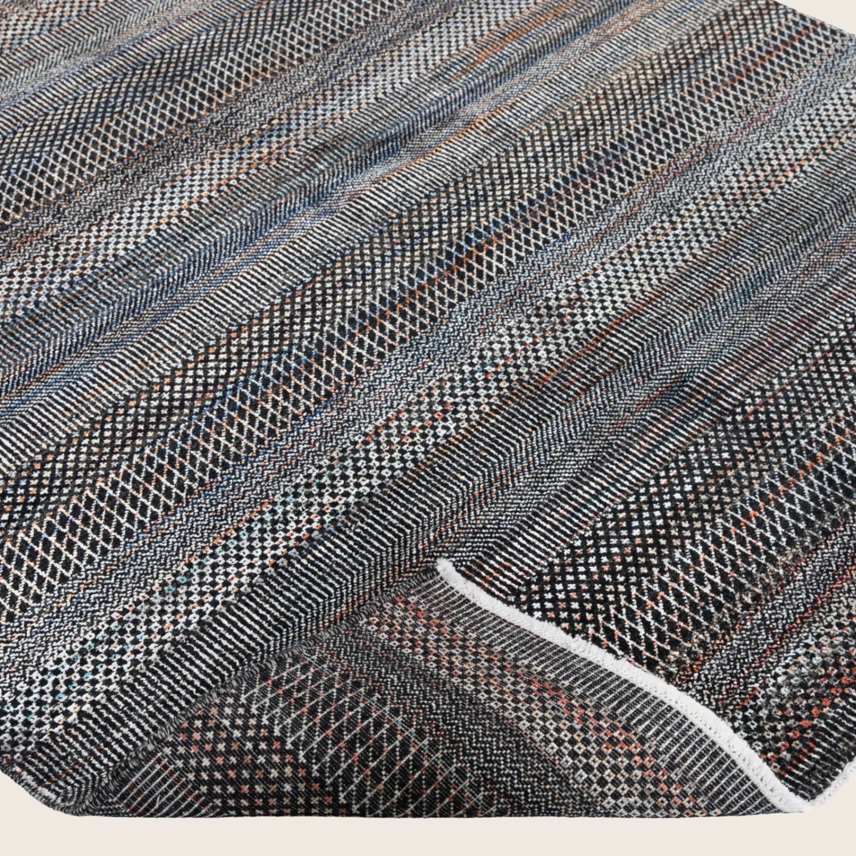 Braun Blau Übergangs Indo Savannah Wolle Seidenmischung Teppich - 5'1' x 7'2'