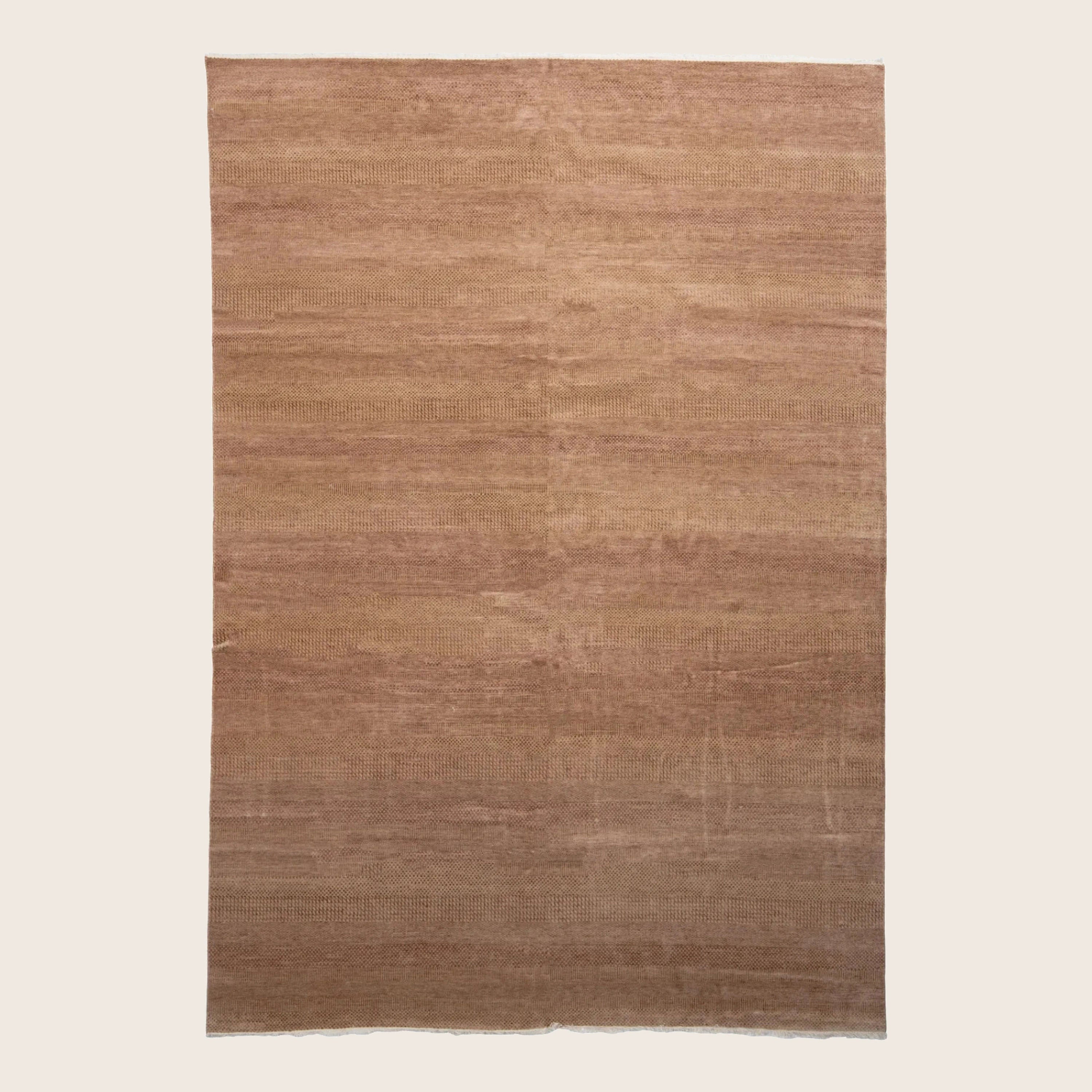 Braun Texturierte Indo Savannah Wolle Kunst Seidenblende Teppich - 10' x 14'1'