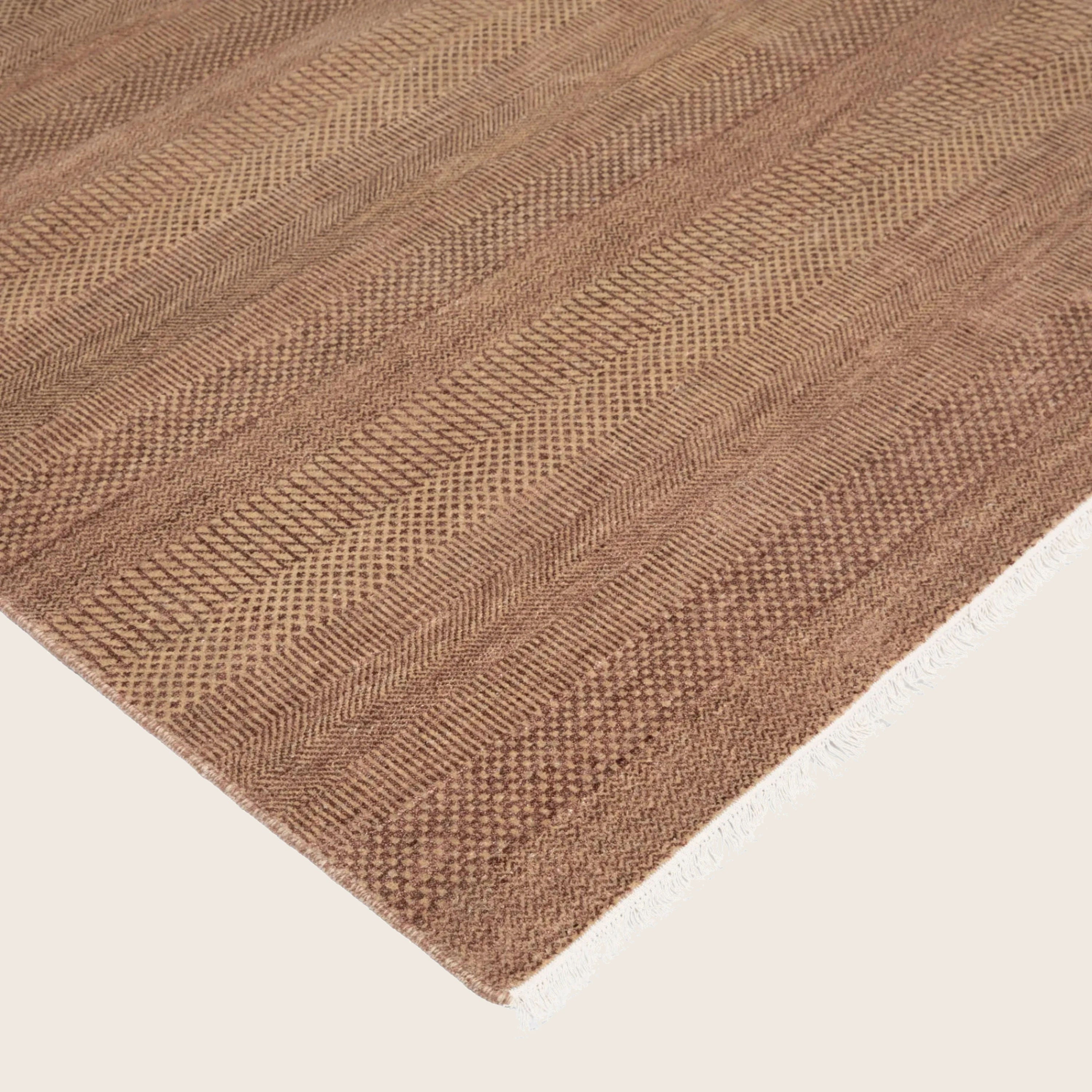 Braun Texturierte Indo Savannah Wolle Kunst Seidenblende Teppich - 10' x 14'1'