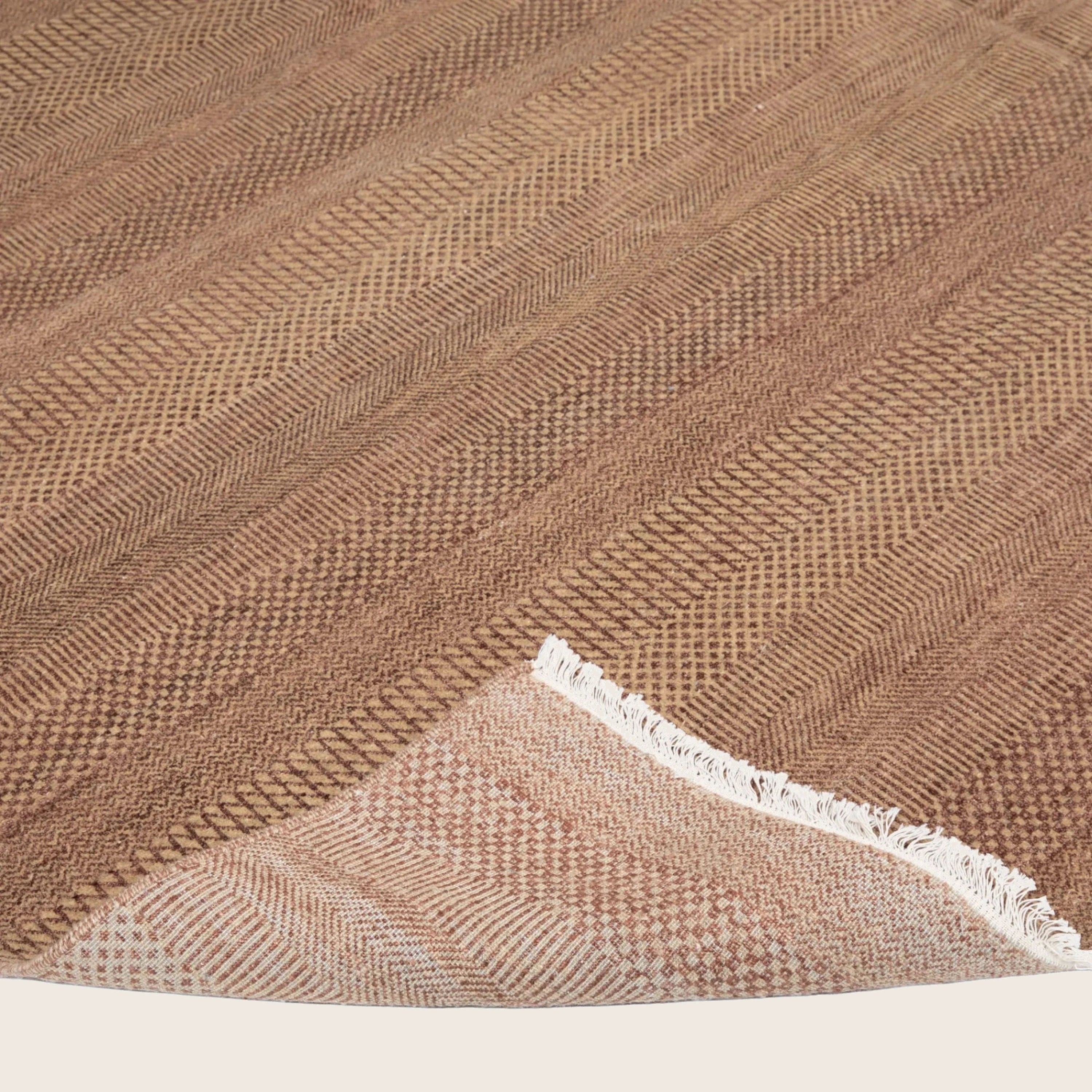 Braun Texturierte Indo Savannah Wolle Kunst Seidenblende Teppich - 10' x 14'1'