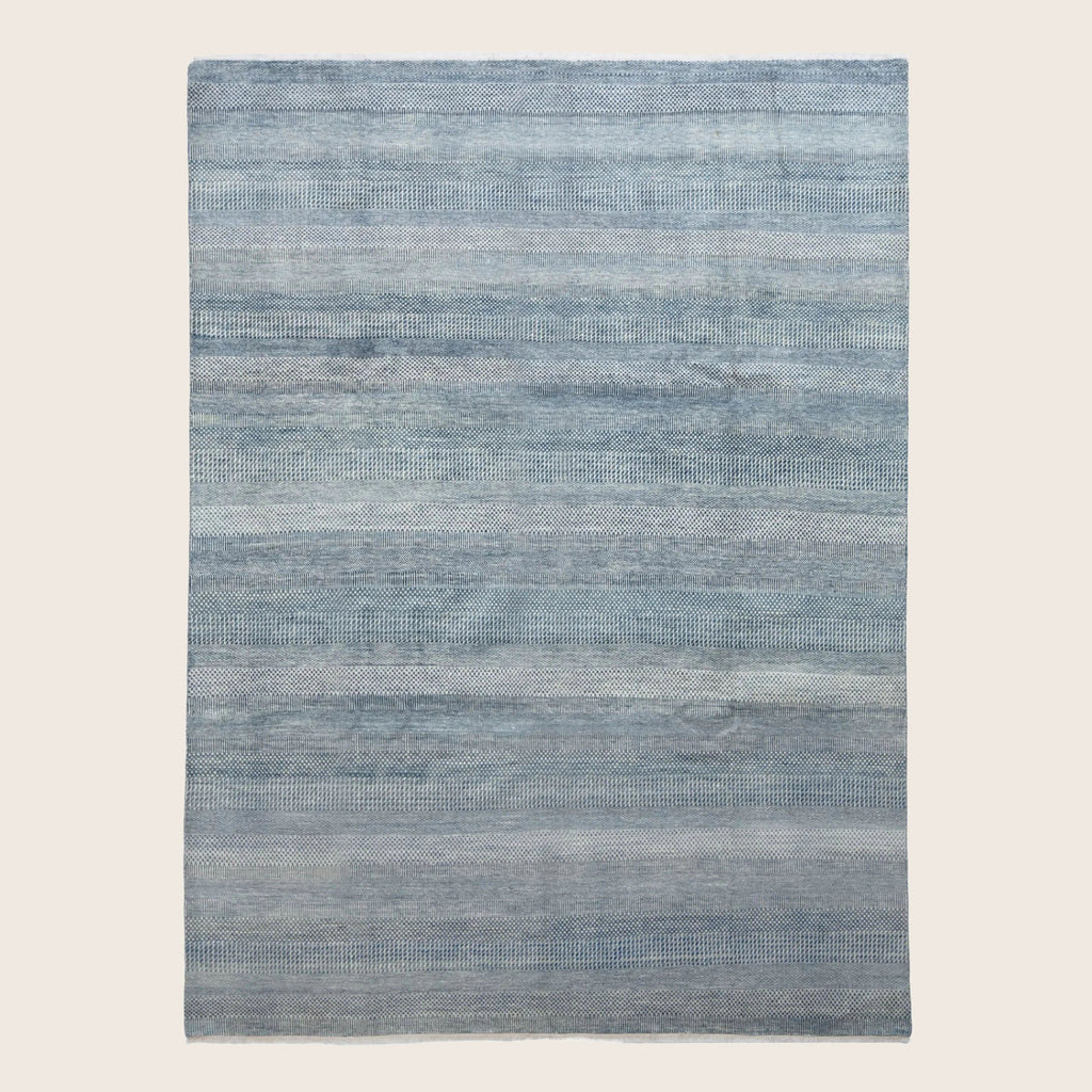 Blaue Übergangs Indo Savannah Wolle Seidenmischung Teppich - 8'1 x 12'