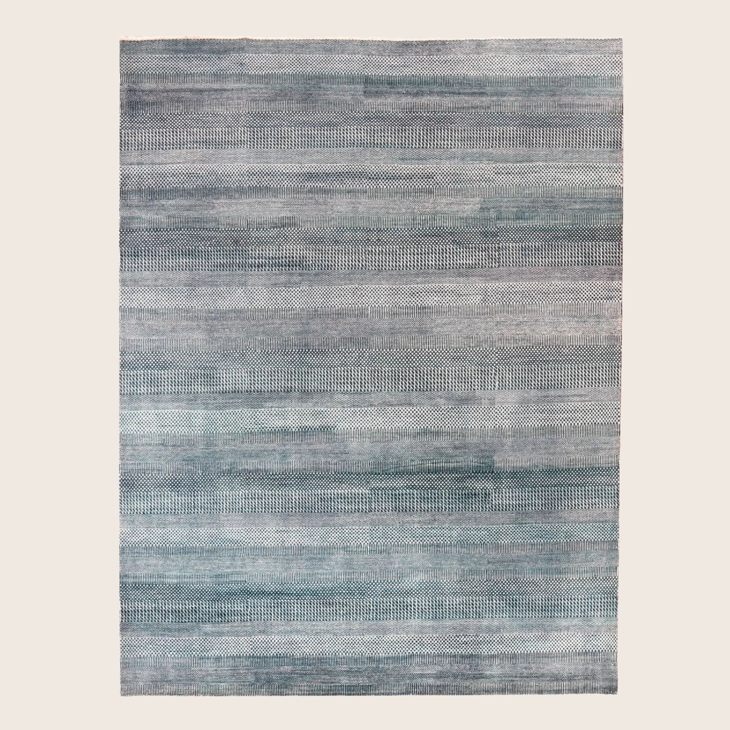 Blau Texturierte Indo Savannah Wolle Kunst Seidenmischung Teppich - 8' x 10'2'