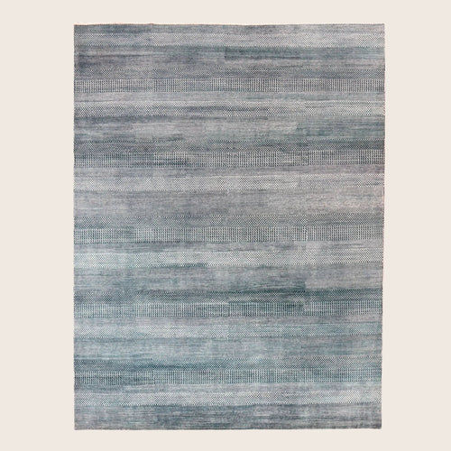 Blau Texturierte Indo Savannah Wolle Kunst Seidenmischung Teppich - 8' x 10'2'