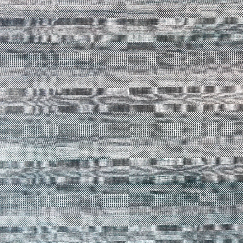 Blau Texturierte Indo Savannah Wolle Kunst Seidenmischung Teppich - 8' x 10'2'
