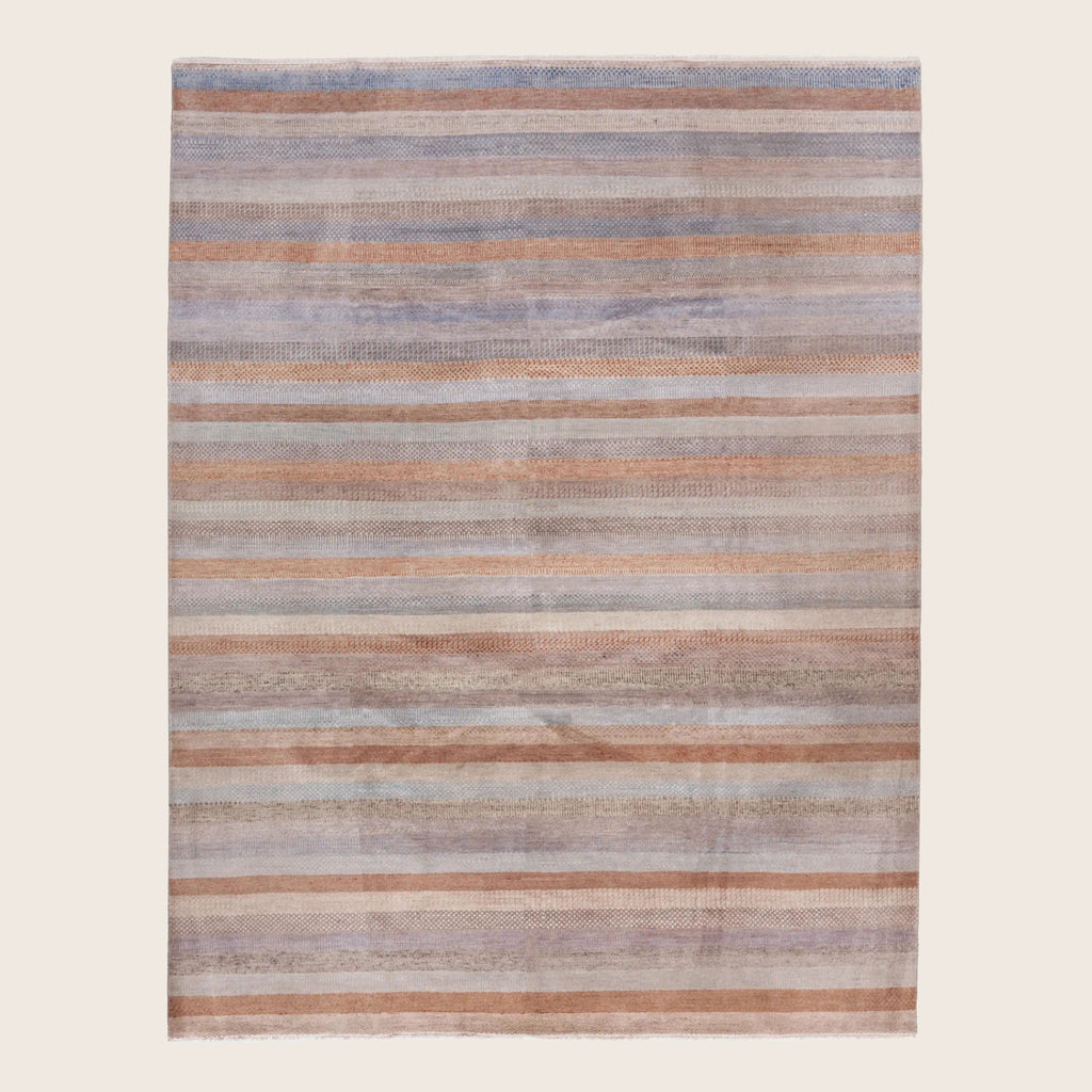 Braun Blau Übergangs Indo Savannah Wolle Seidenmischung Teppich - 8'2' x 10''