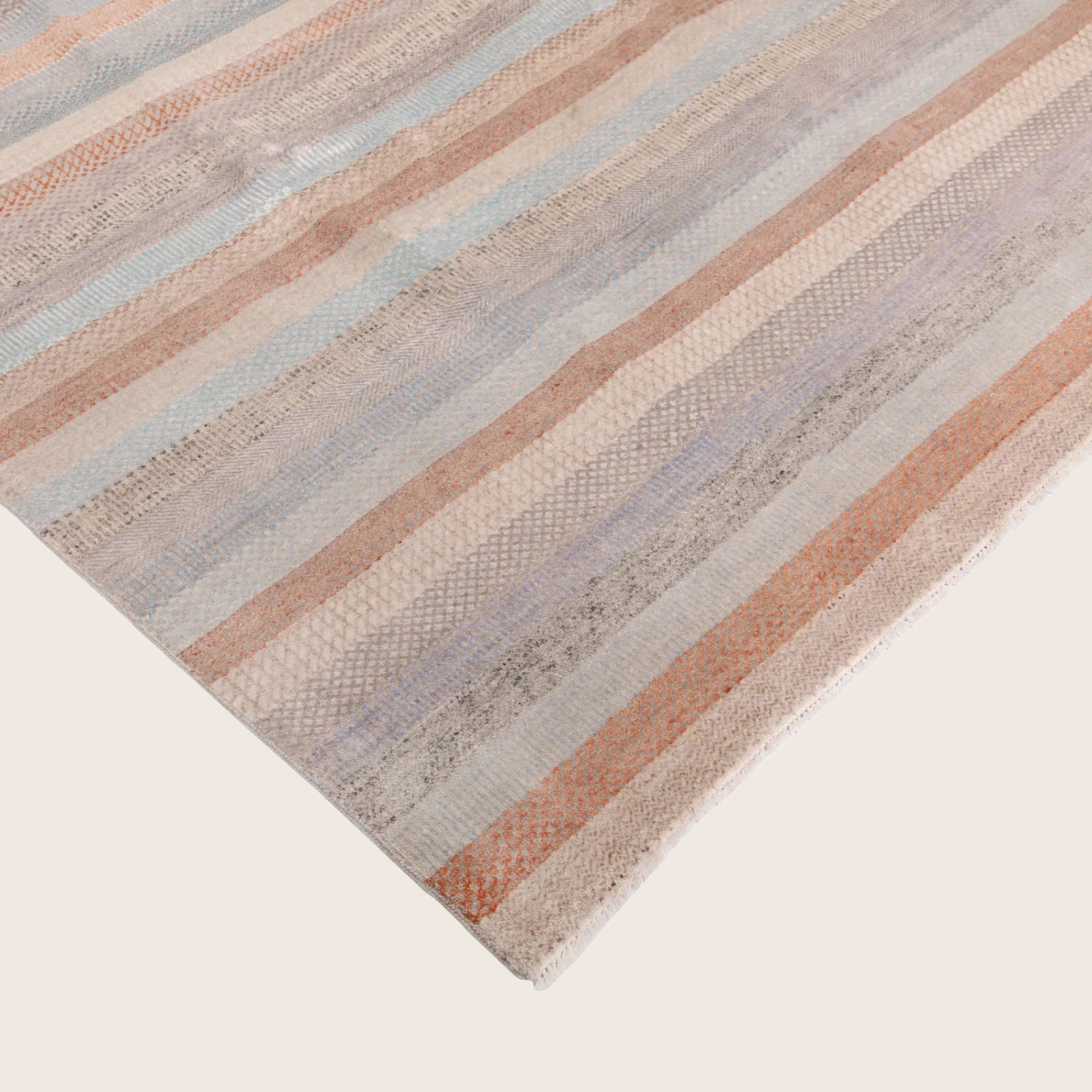 Braun Blau Übergangs Indo Savannah Wolle Seidenmischung Teppich - 8'2' x 10''