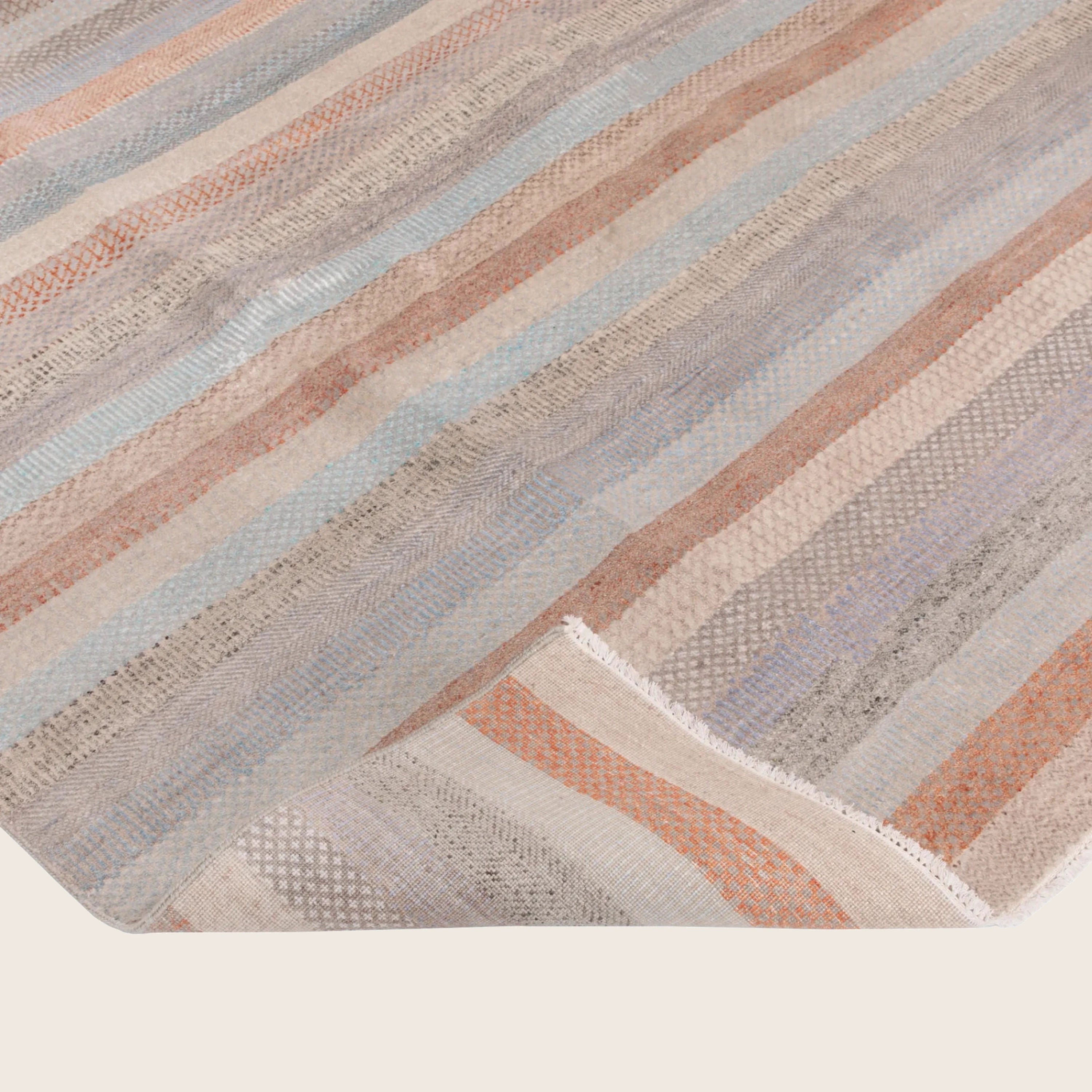 Braun Blau Übergangs Indo Savannah Wolle Seidenmischung Teppich - 8'2' x 10''