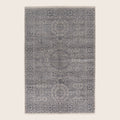 Grauer traditioneller Indo Ikat Teppich aus Wolle und Kunstseide - 6'1' x 9'2'