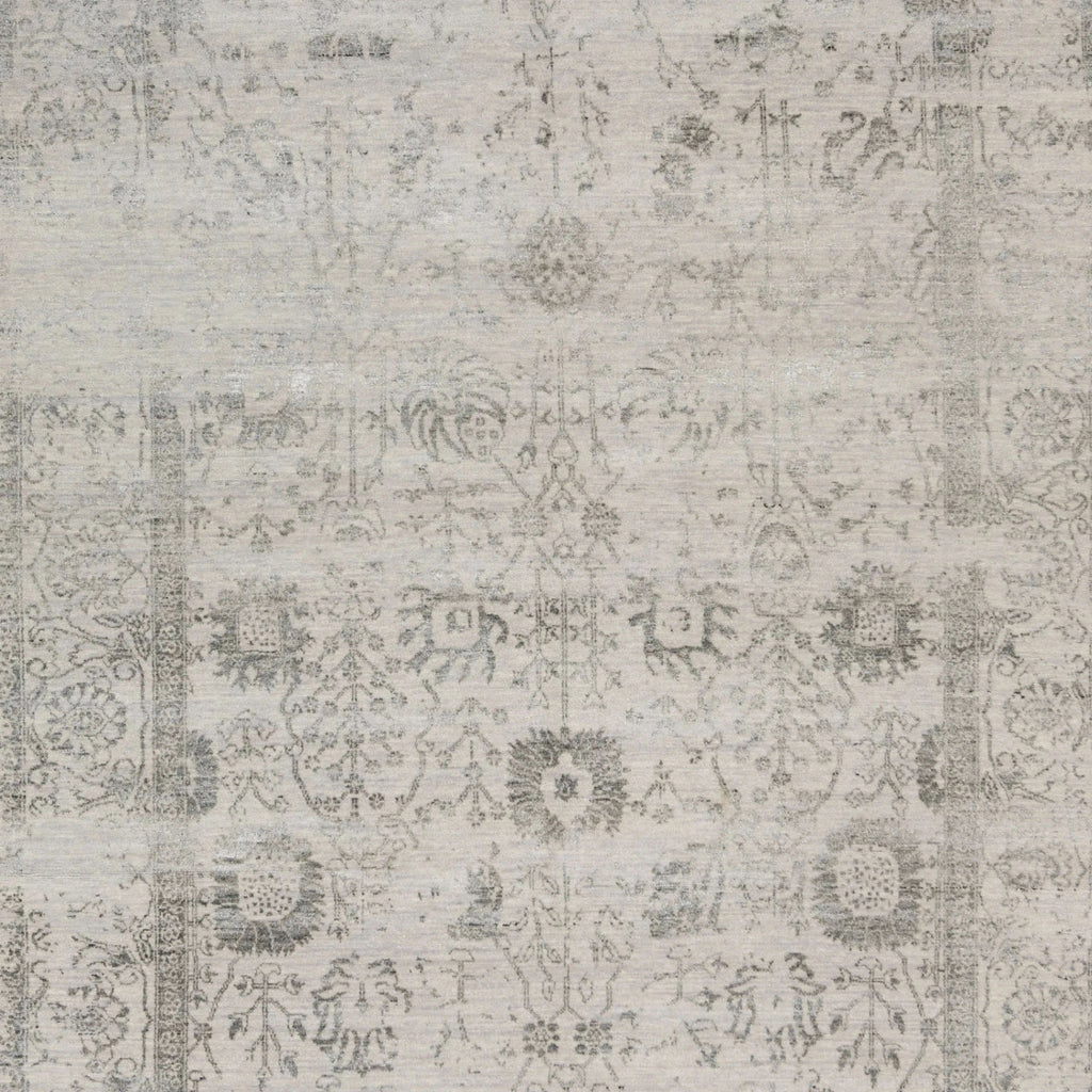 Creme Traditionelle Indo Ikat Wolle Seidenmischung Teppich - 6'1' x 9'3'