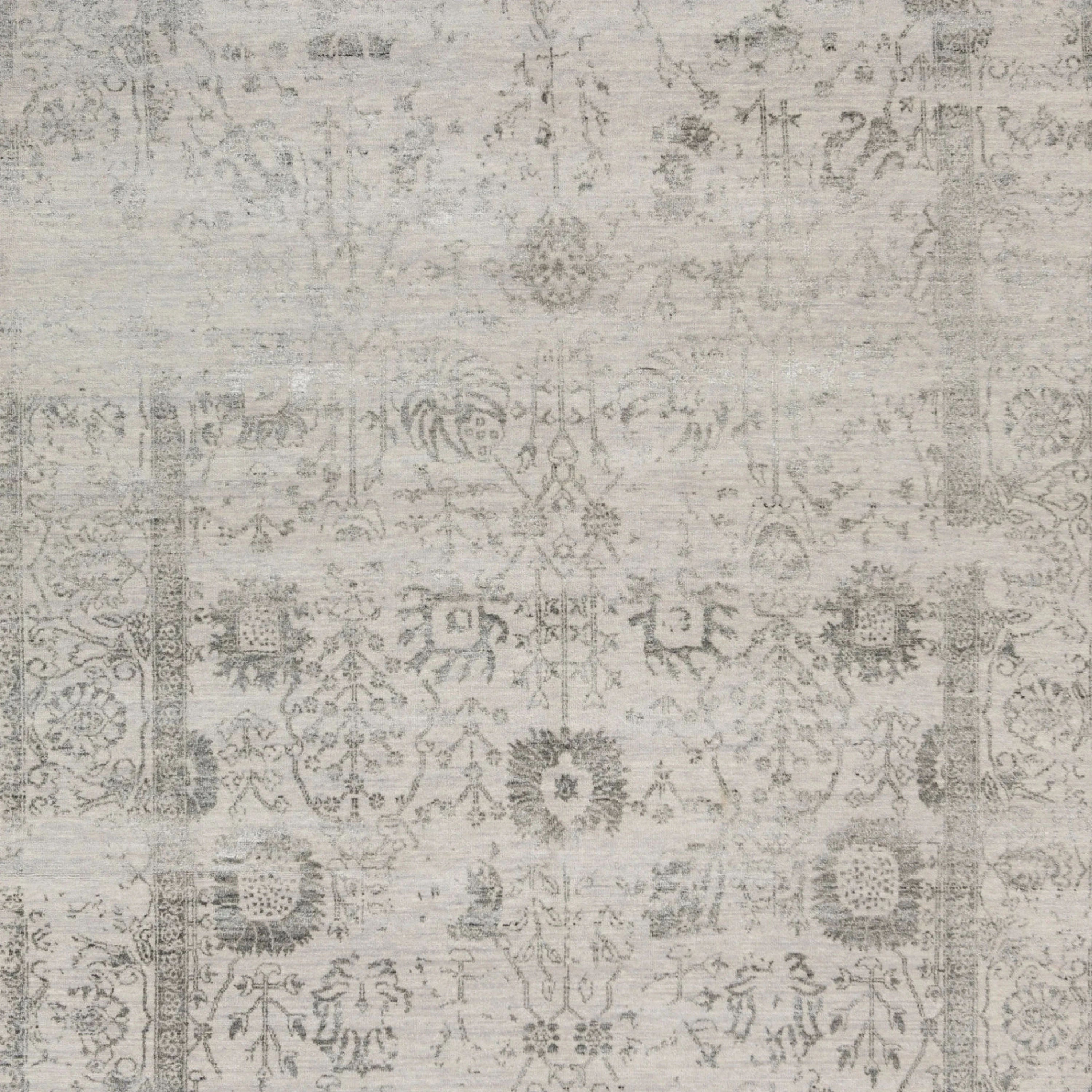 Creme Traditionelle Indo Ikat Wolle Seidenmischung Teppich - 6'1' x 9'3'